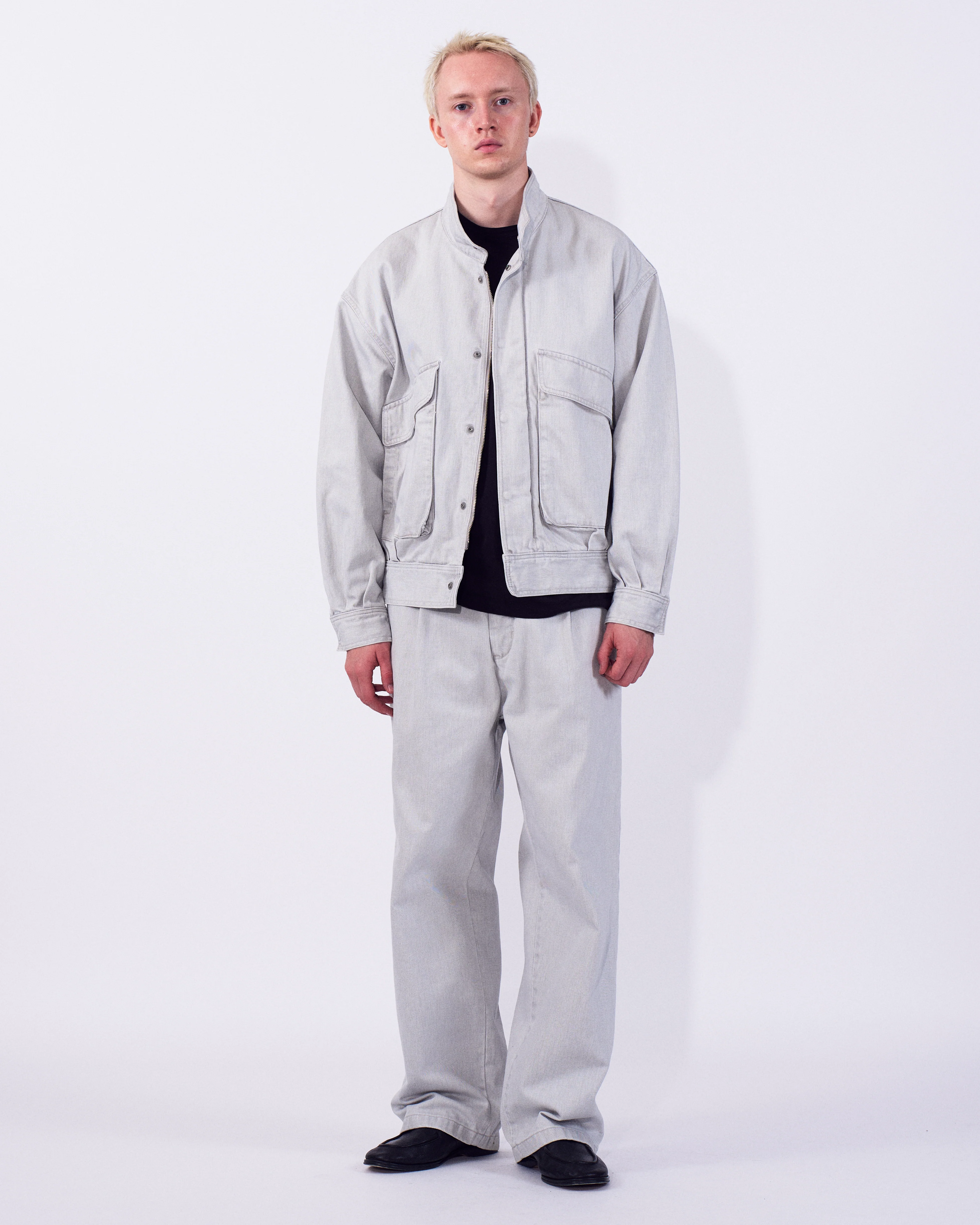 Suface Dyed Denim 1pleated Wide Tapered Trousers - Image 6