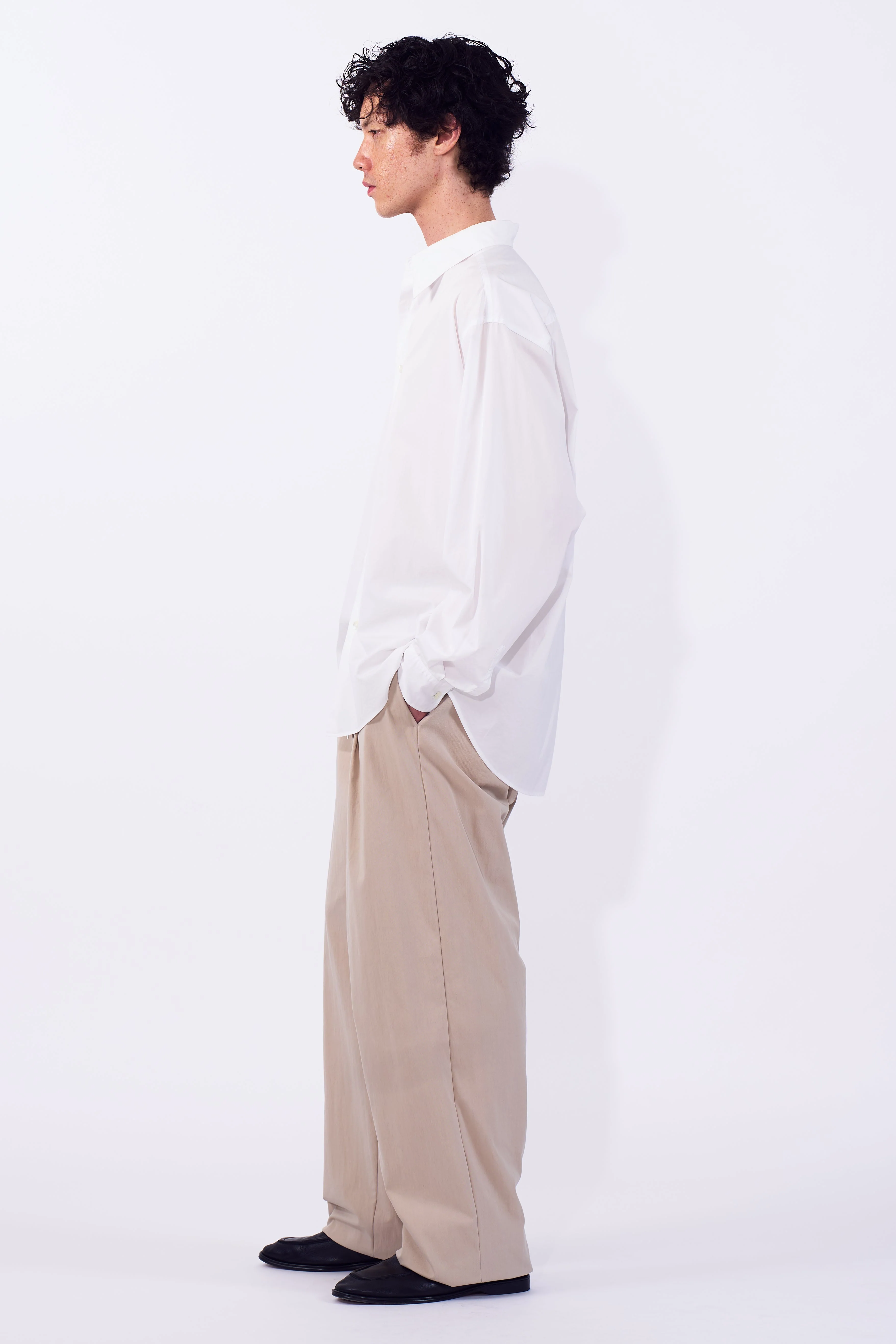 Cotton Nylon Vintage Twill 1pleated Wide Tapered Trousers - Image 6