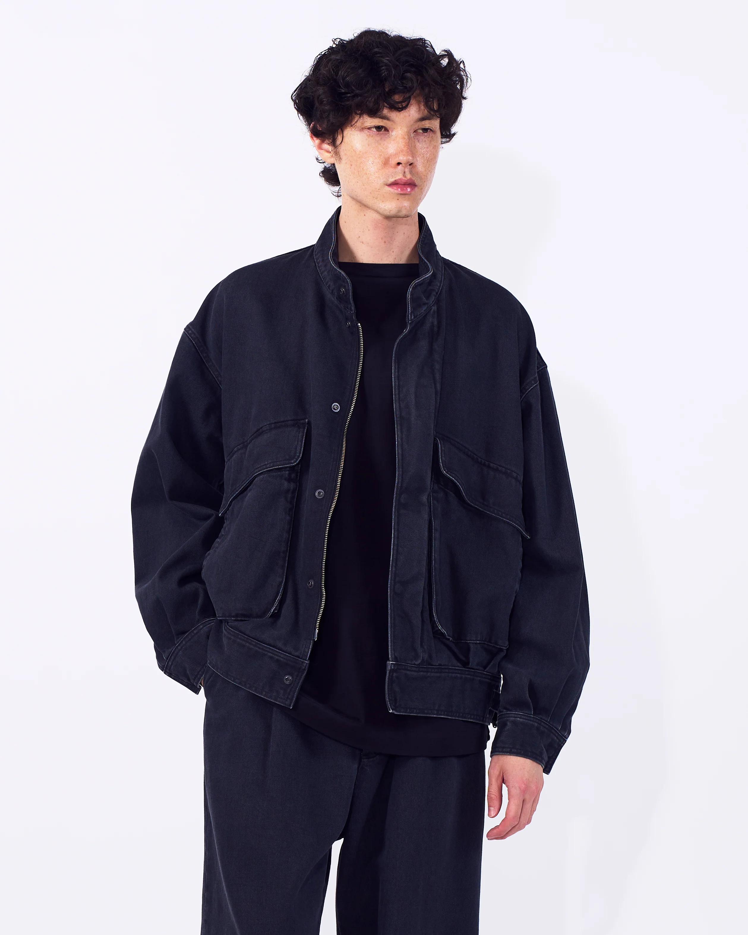 Suface Dyed Denim Stand Collar Blouson - Image 11