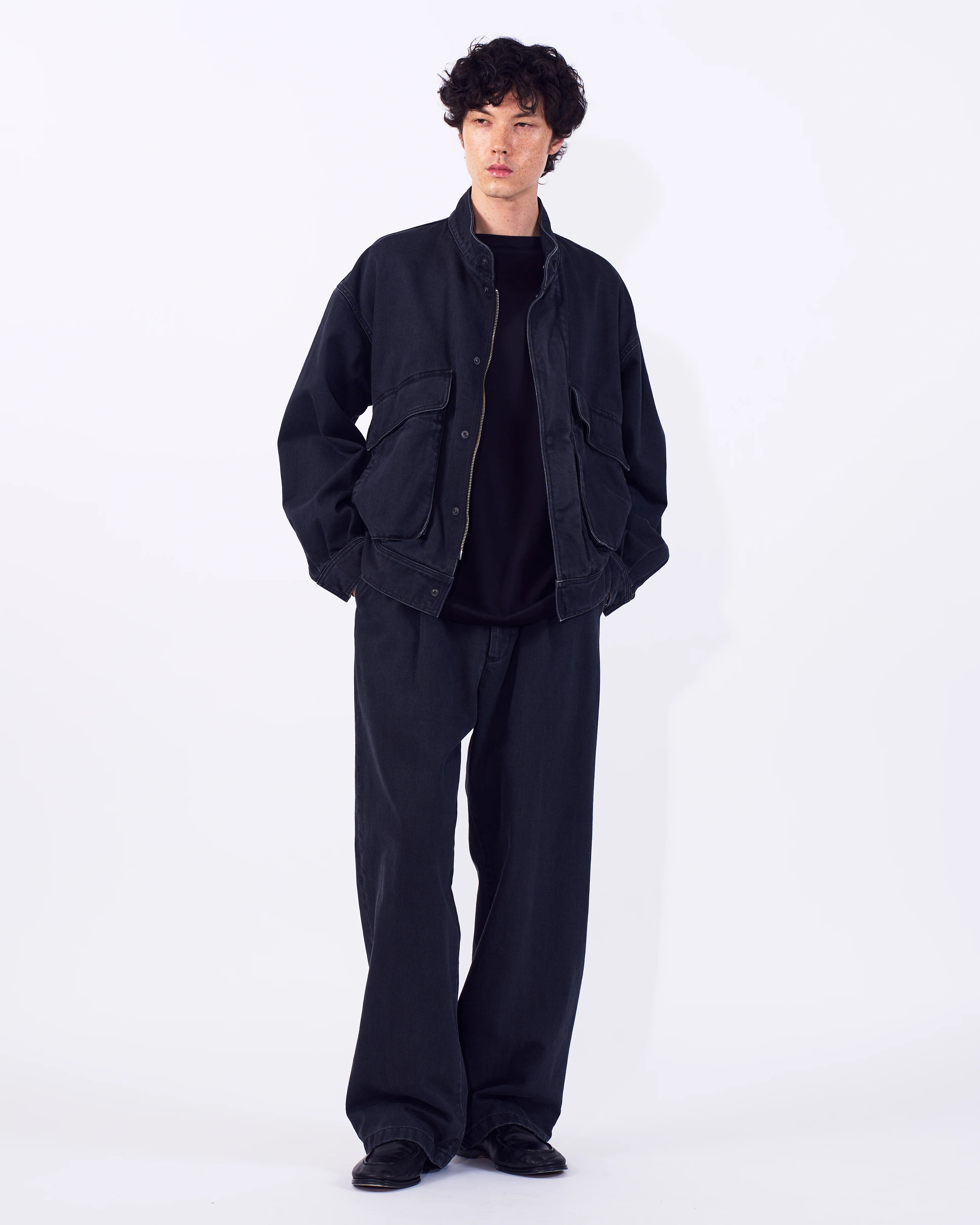 Suface Dyed Denim Stand Collar Blouson - Image 13