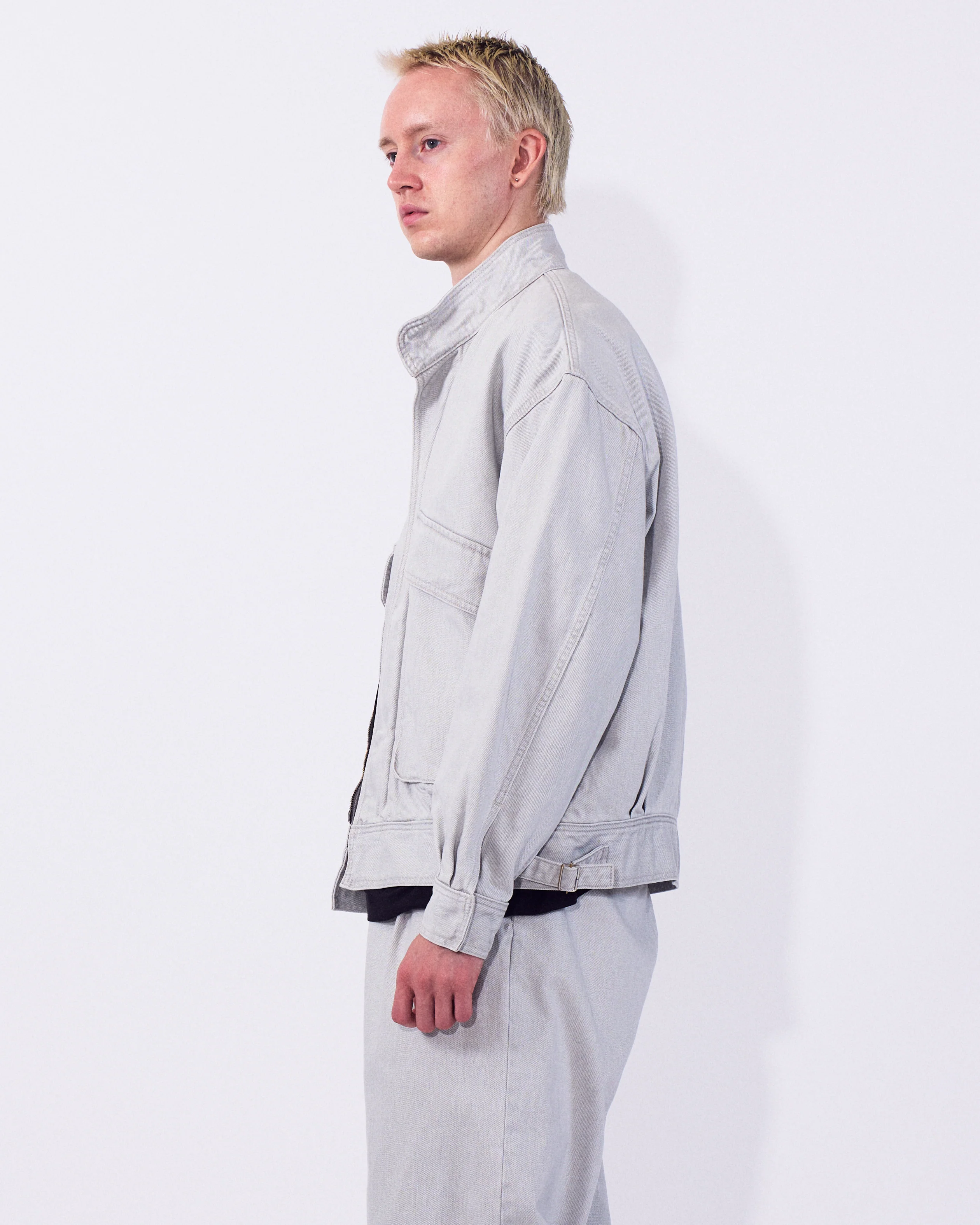 Suface Dyed Denim Stand Collar Blouson - Image 3