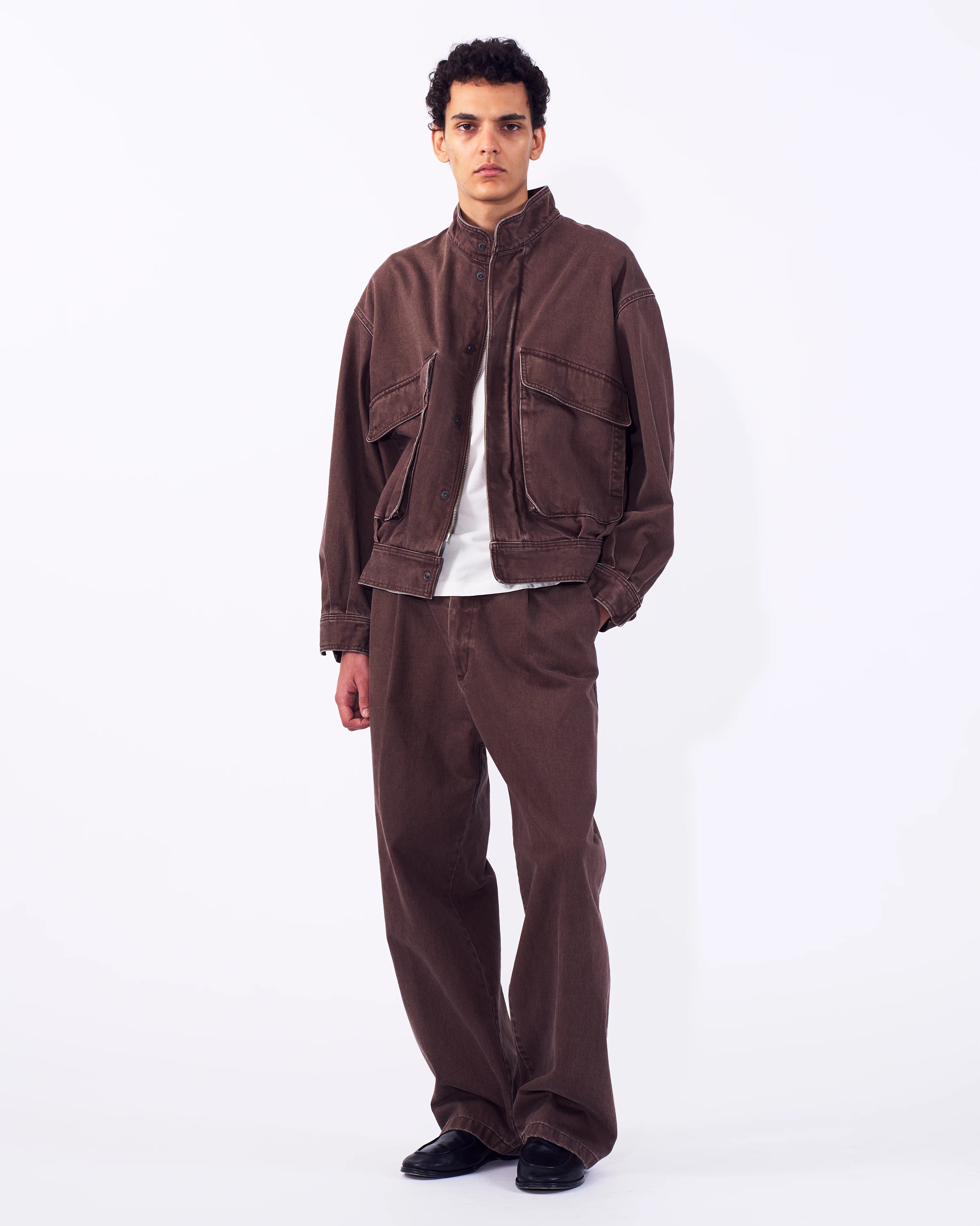 Suface Dyed Denim Stand Collar Blouson - Image 7