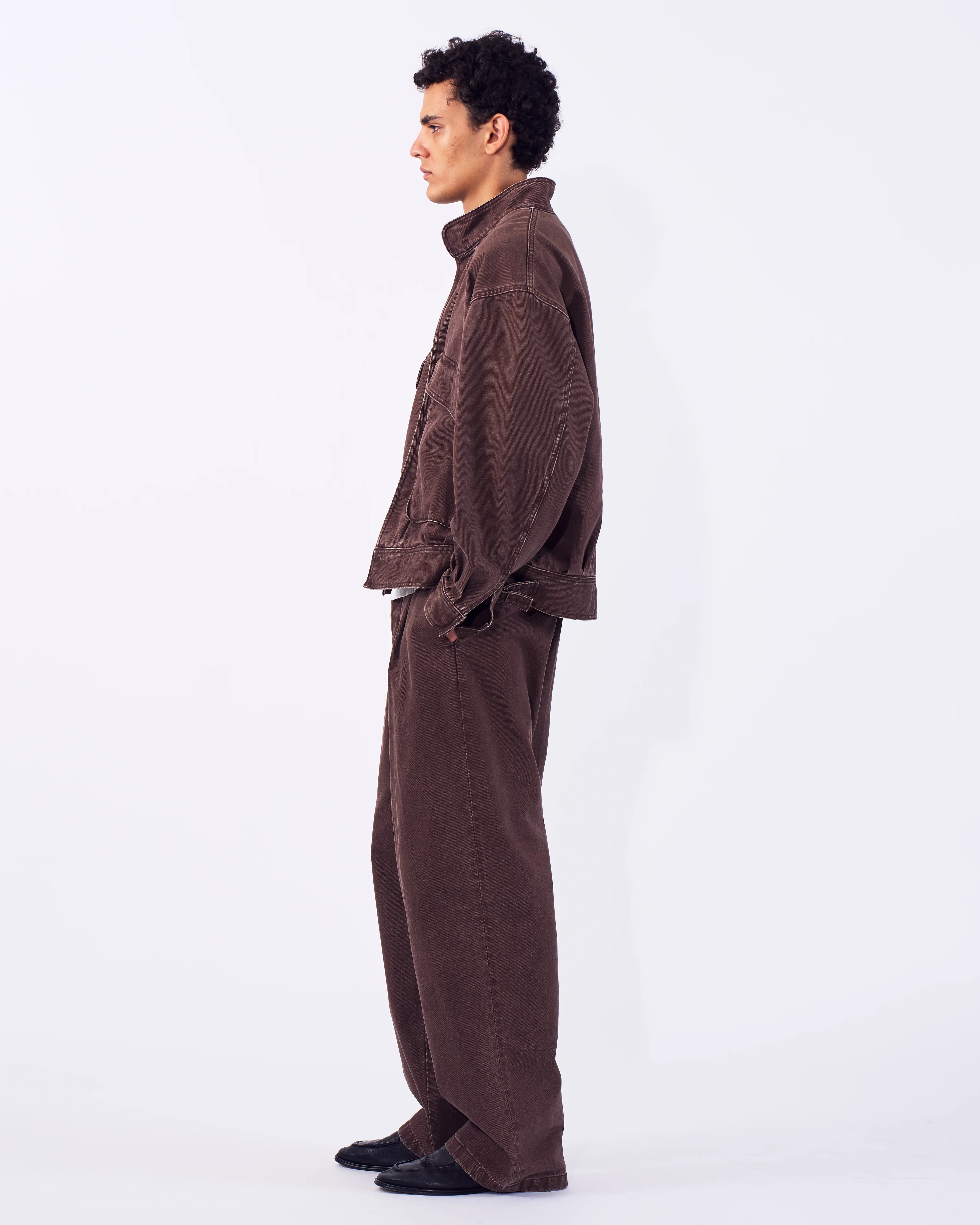 Suface Dyed Denim Stand Collar Blouson - Image 8