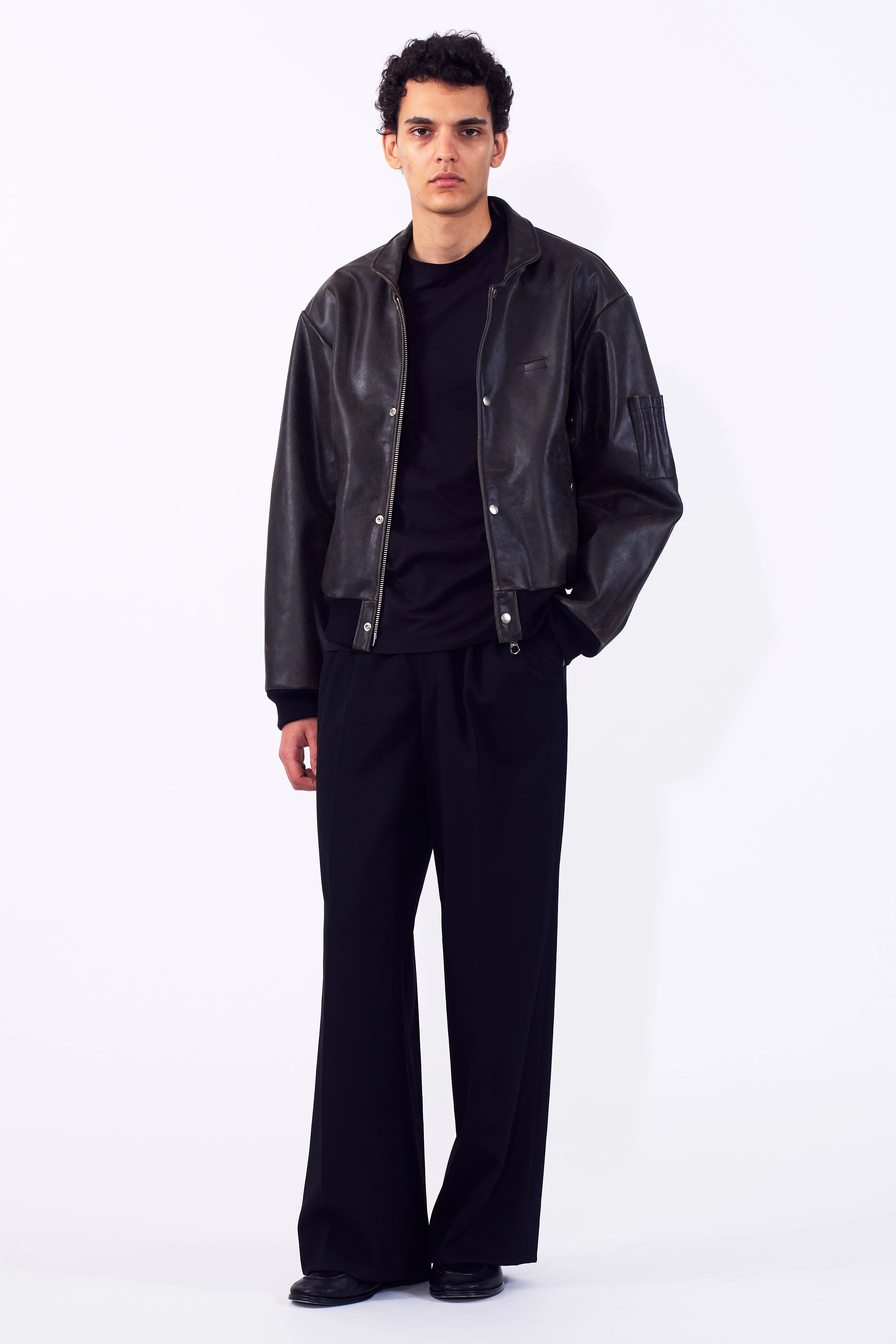 Cracked Leather Flight Jacket - Image 5