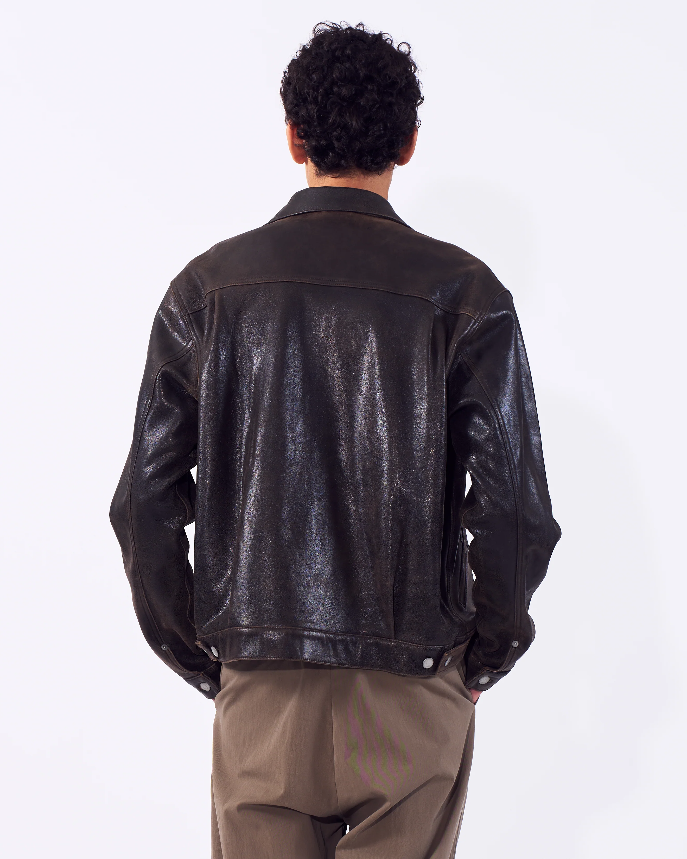 Cracked Leather Trucker Jacket - Image 3