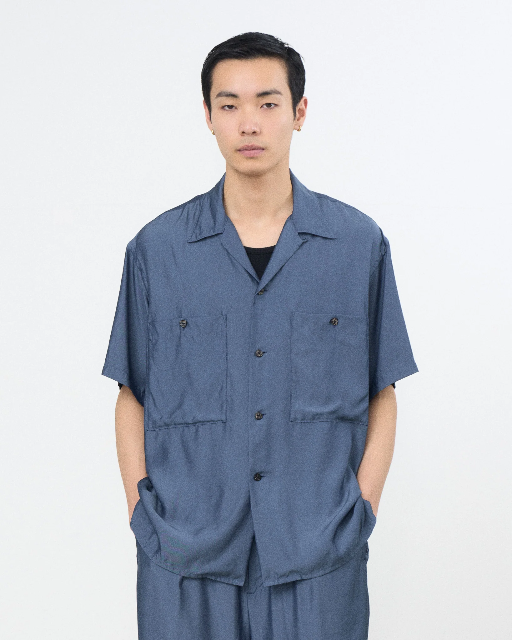 Cupro Polyester Washable Twill Open Collar Shirt - Image 12