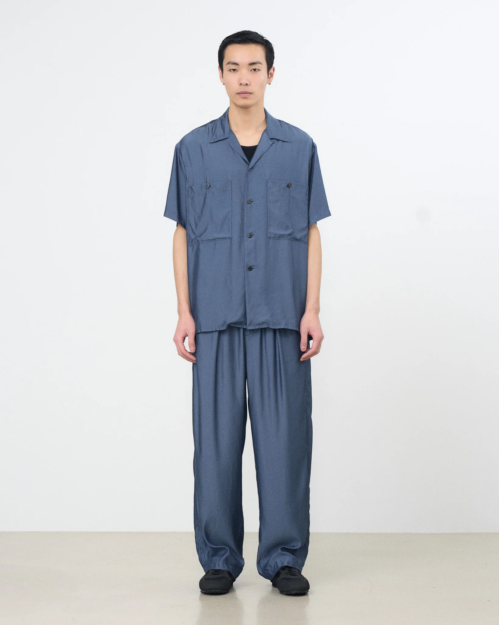 Cupro Polyester Washable Twill Open Collar Shirt - Image 13