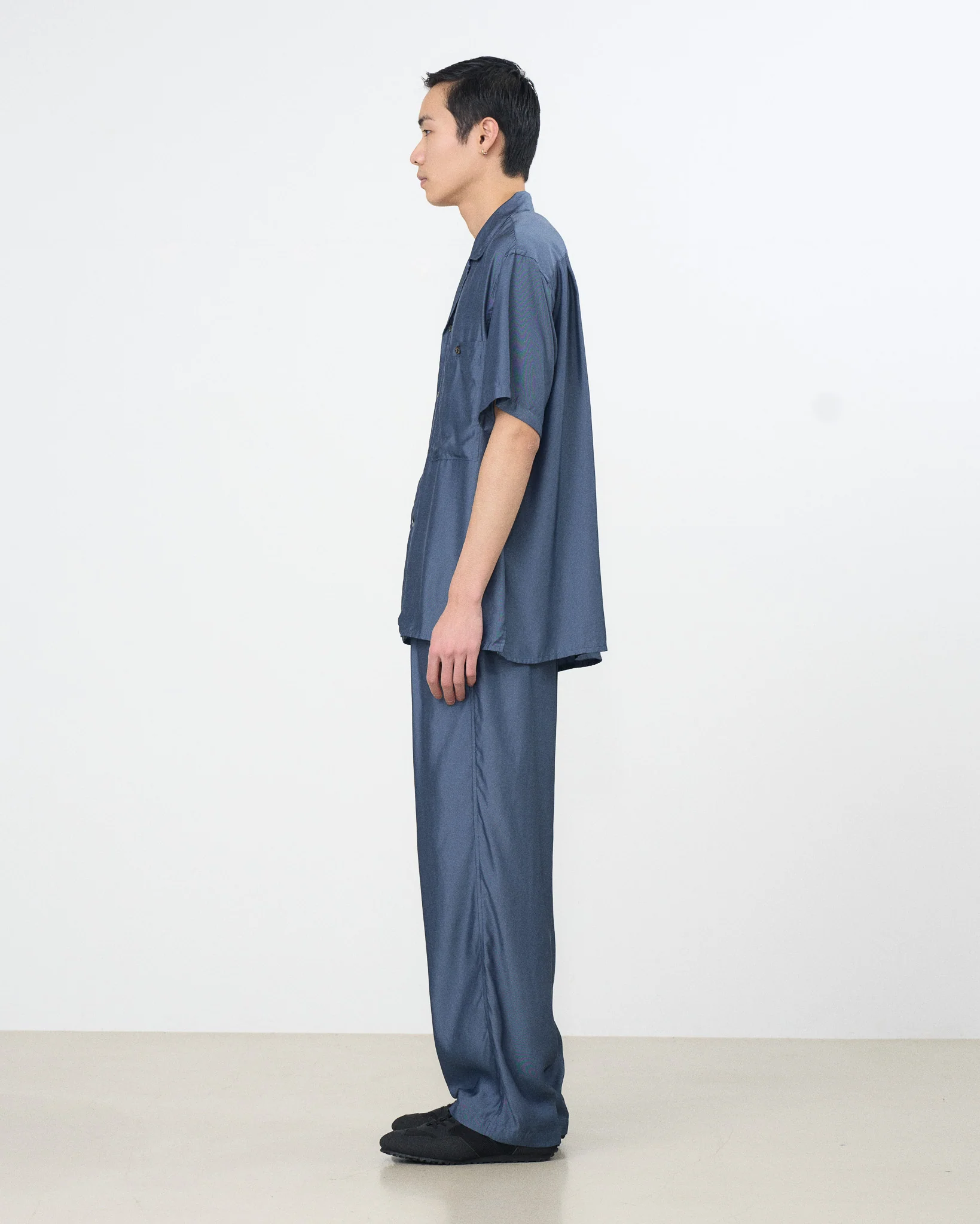 Cupro Polyester Washable Twill Open Collar Shirt - Image 14