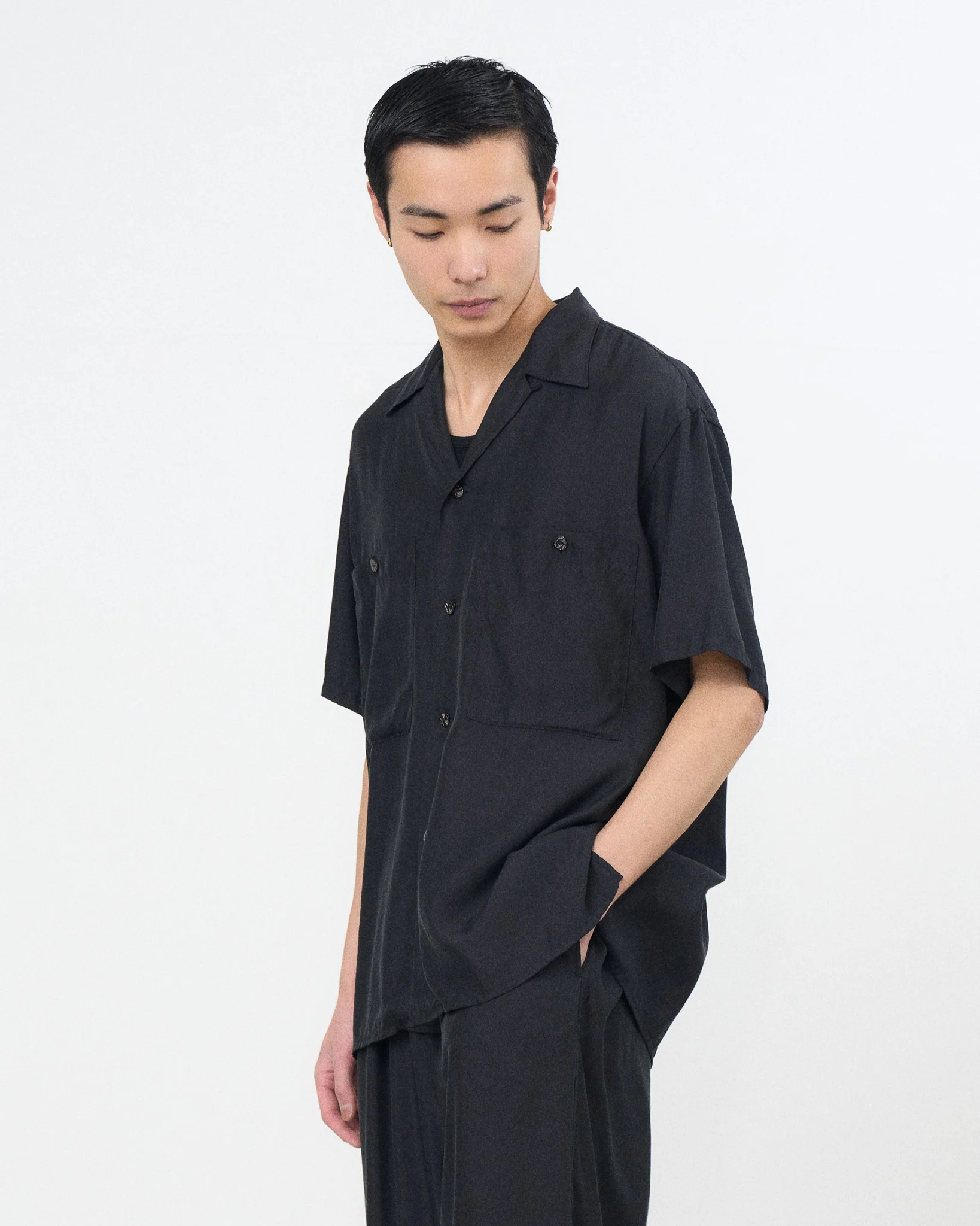Cupro Polyester Washable Twill Open Collar Shirt - Image 7