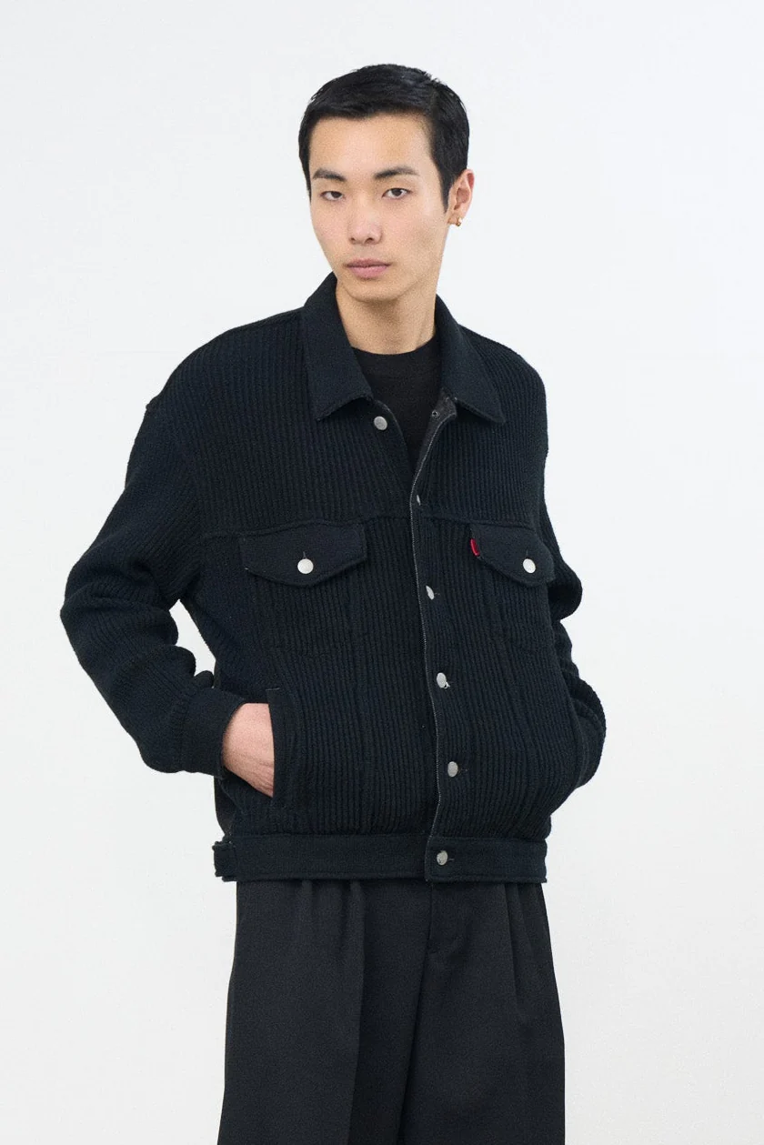 Connected Knit Denim Trucker Jacket - Image 10