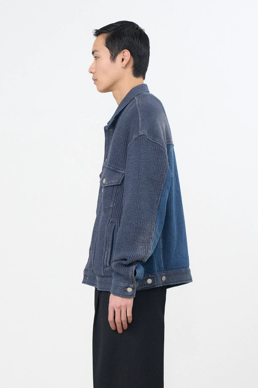 Connected Knit Denim Trucker Jacket - Image 3