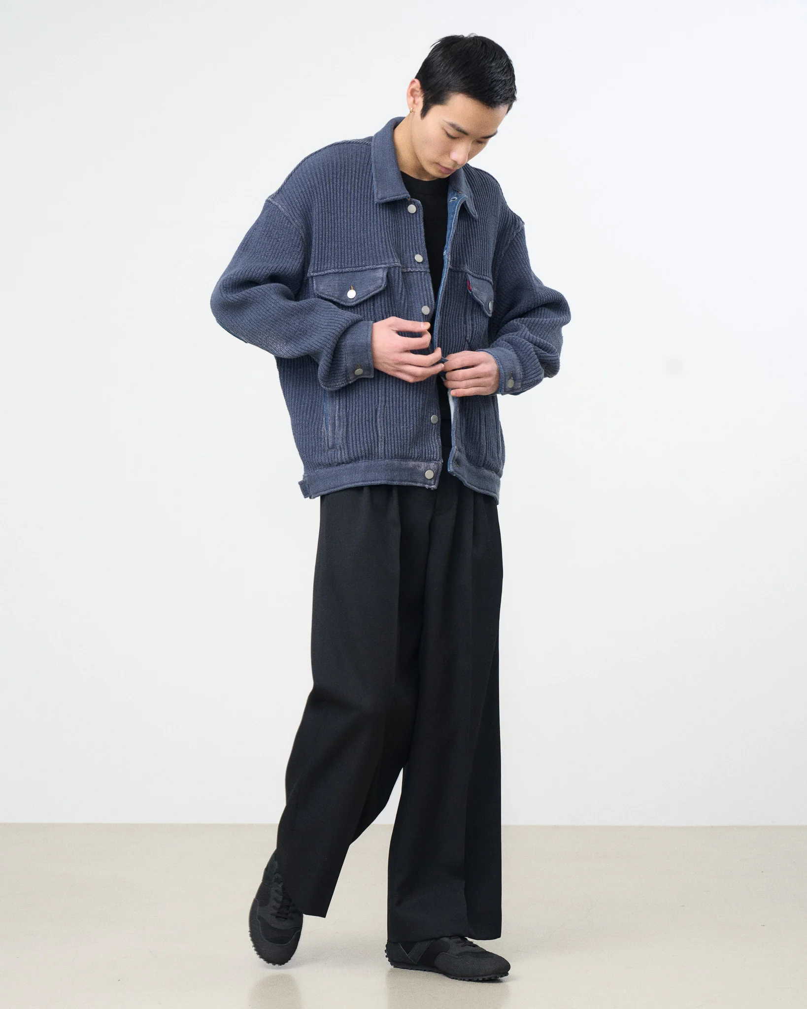 Connected Knit Denim Trucker Jacket - Image 5