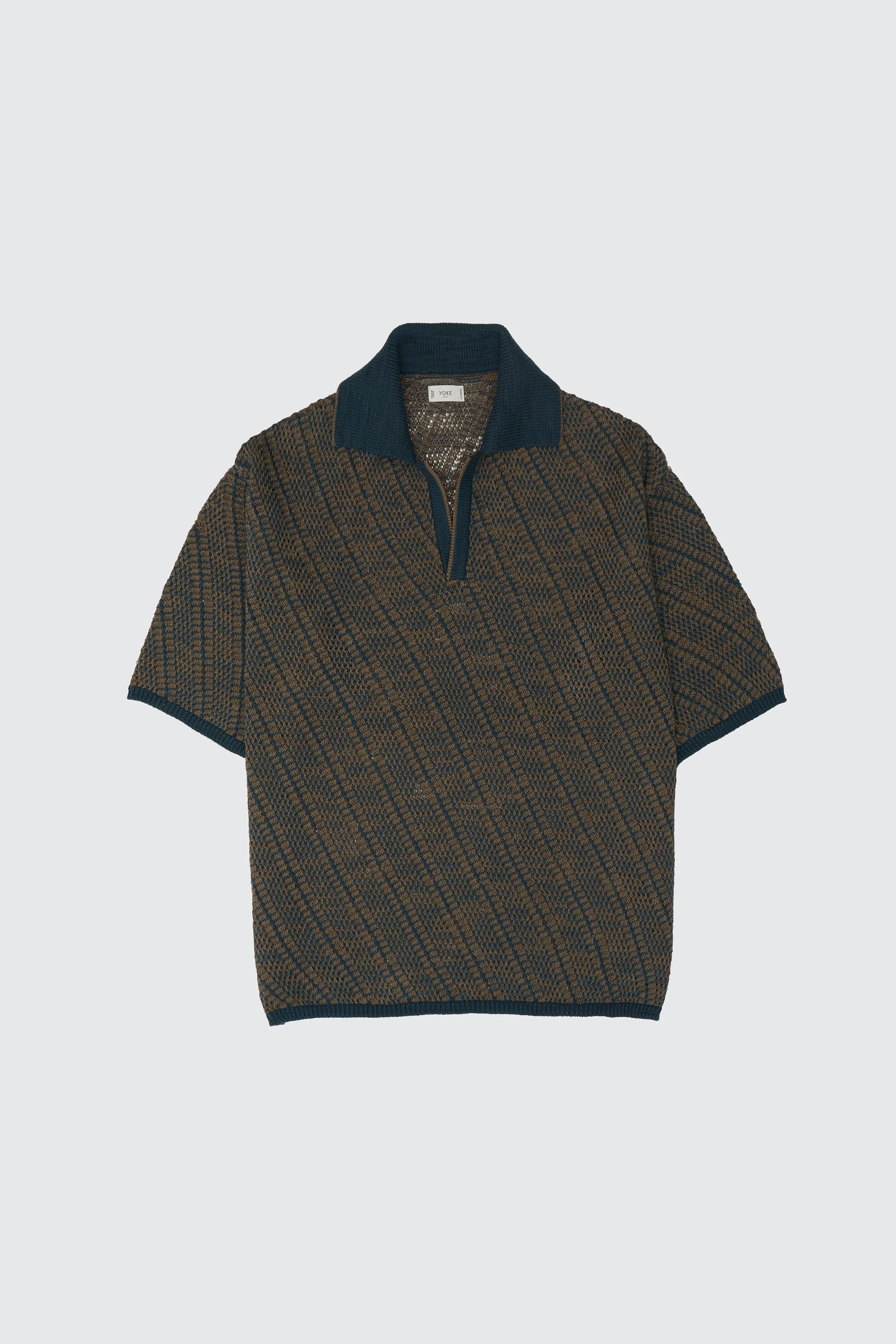 Cotton Diagonal Knit Skipper Shirt