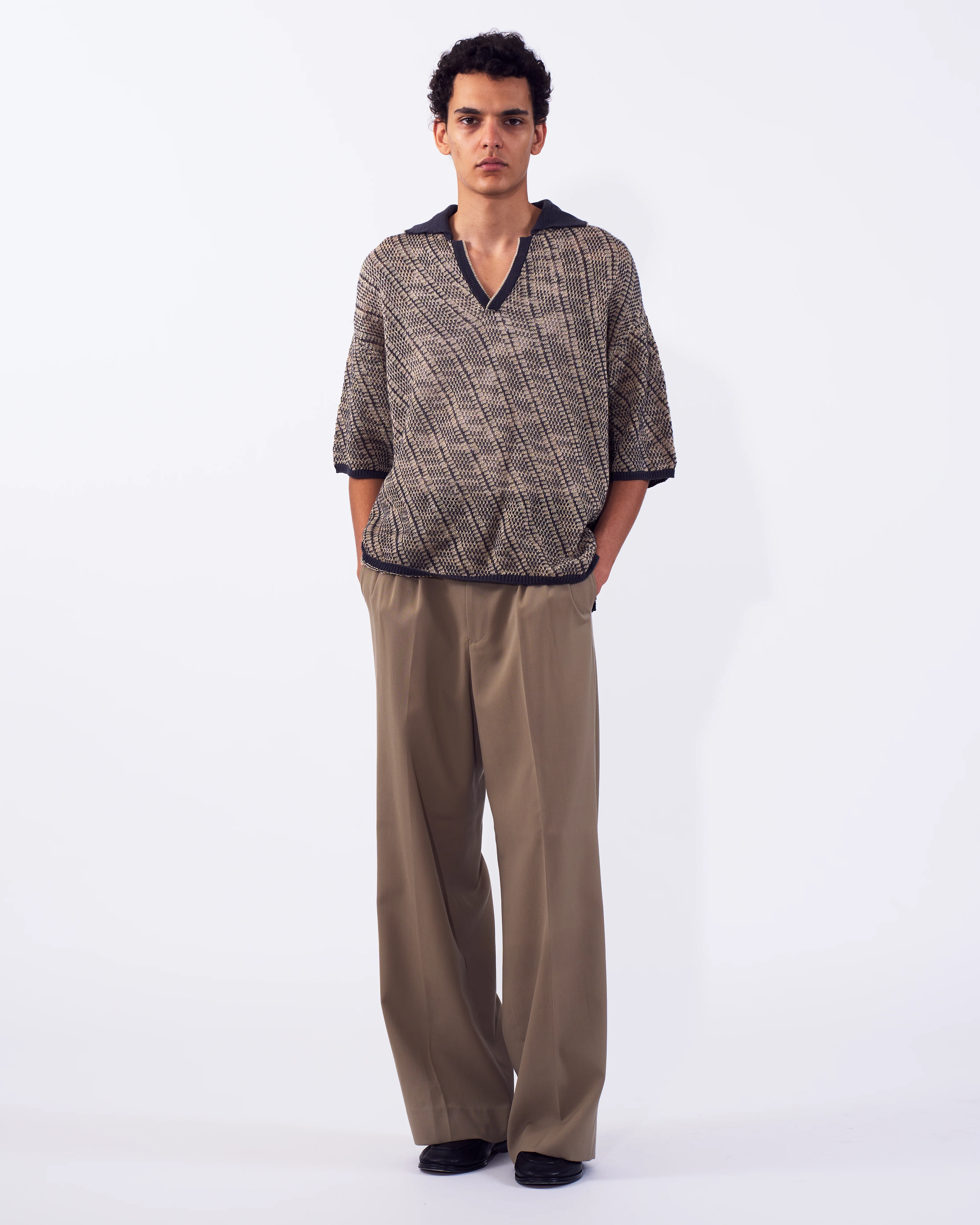 Cotton Diagonal Knit Skipper Shirt - Image 10