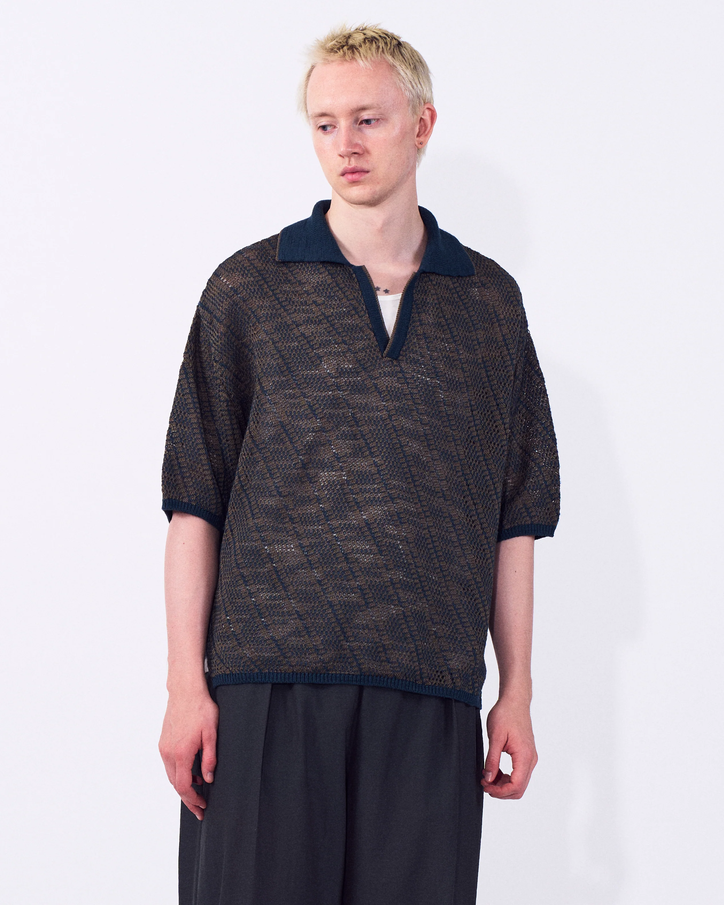 Cotton Diagonal Knit Skipper Shirt - Image 2
