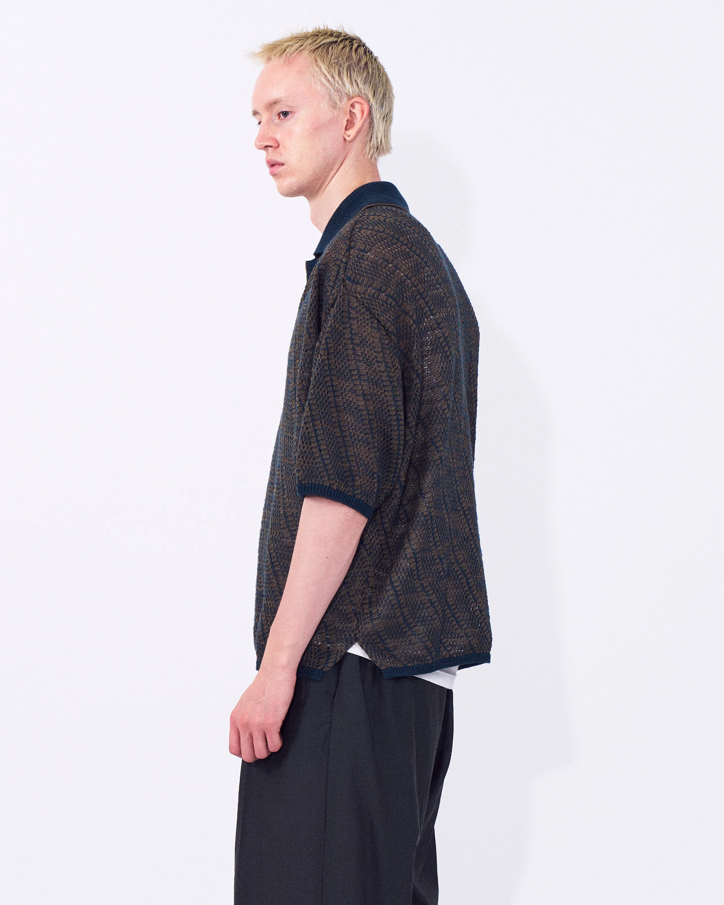 Cotton Diagonal Knit Skipper Shirt - Image 3