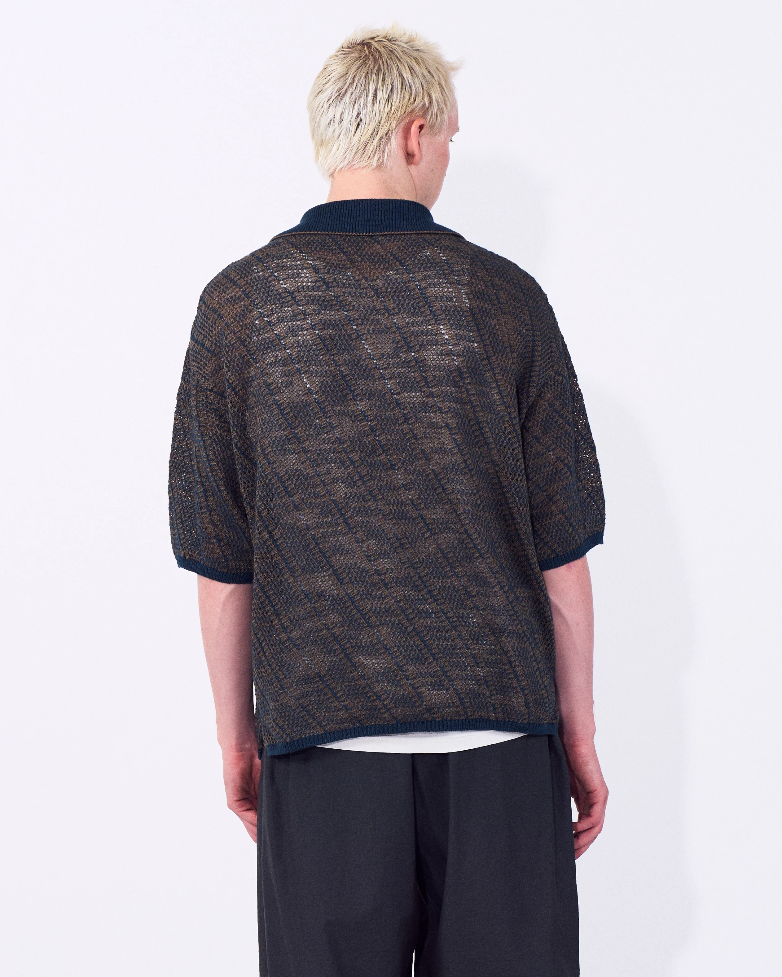 Cotton Diagonal Knit Skipper Shirt - Image 4