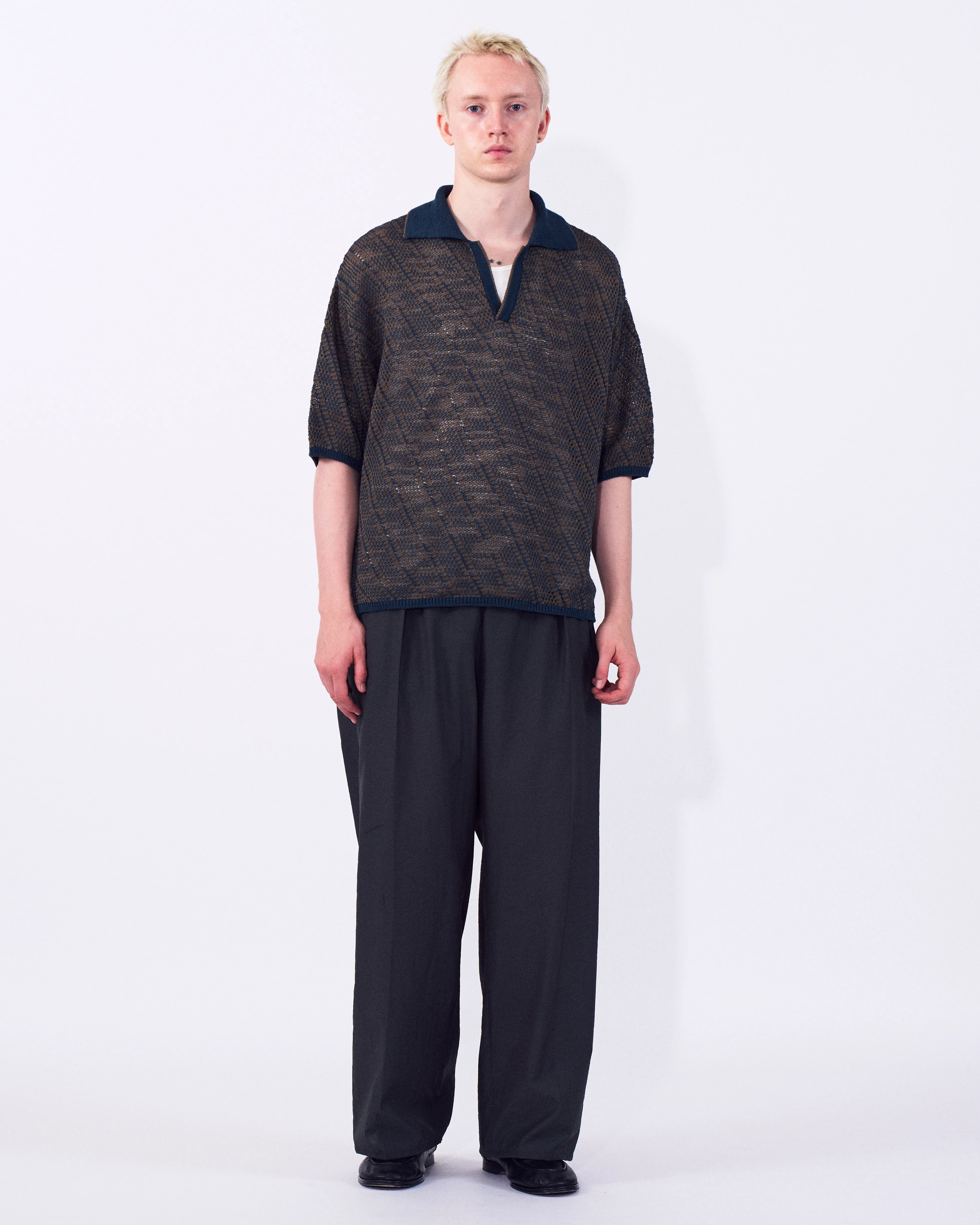 Cotton Diagonal Knit Skipper Shirt - Image 5