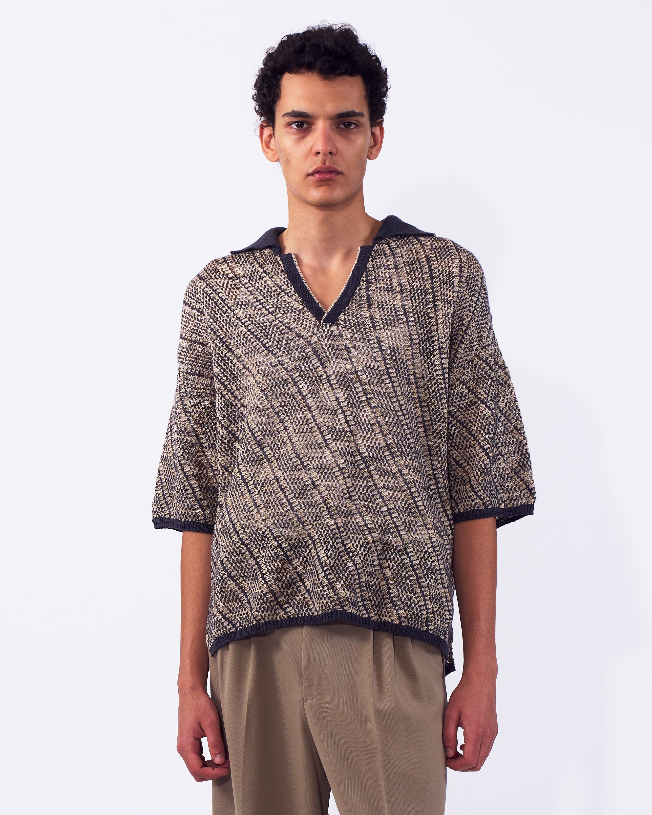 Cotton Diagonal Knit Skipper Shirt - Image 7