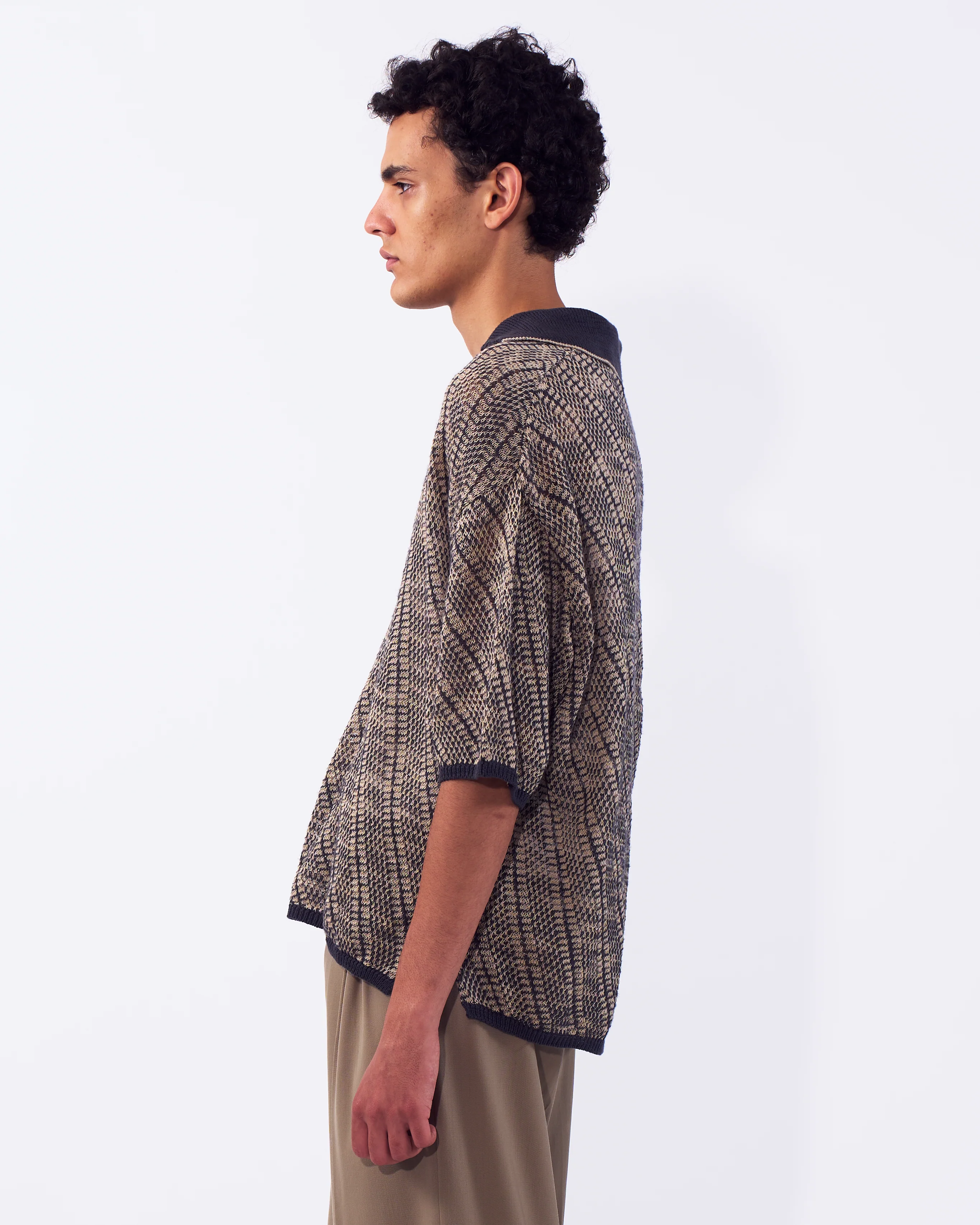Cotton Diagonal Knit Skipper Shirt - Image 8