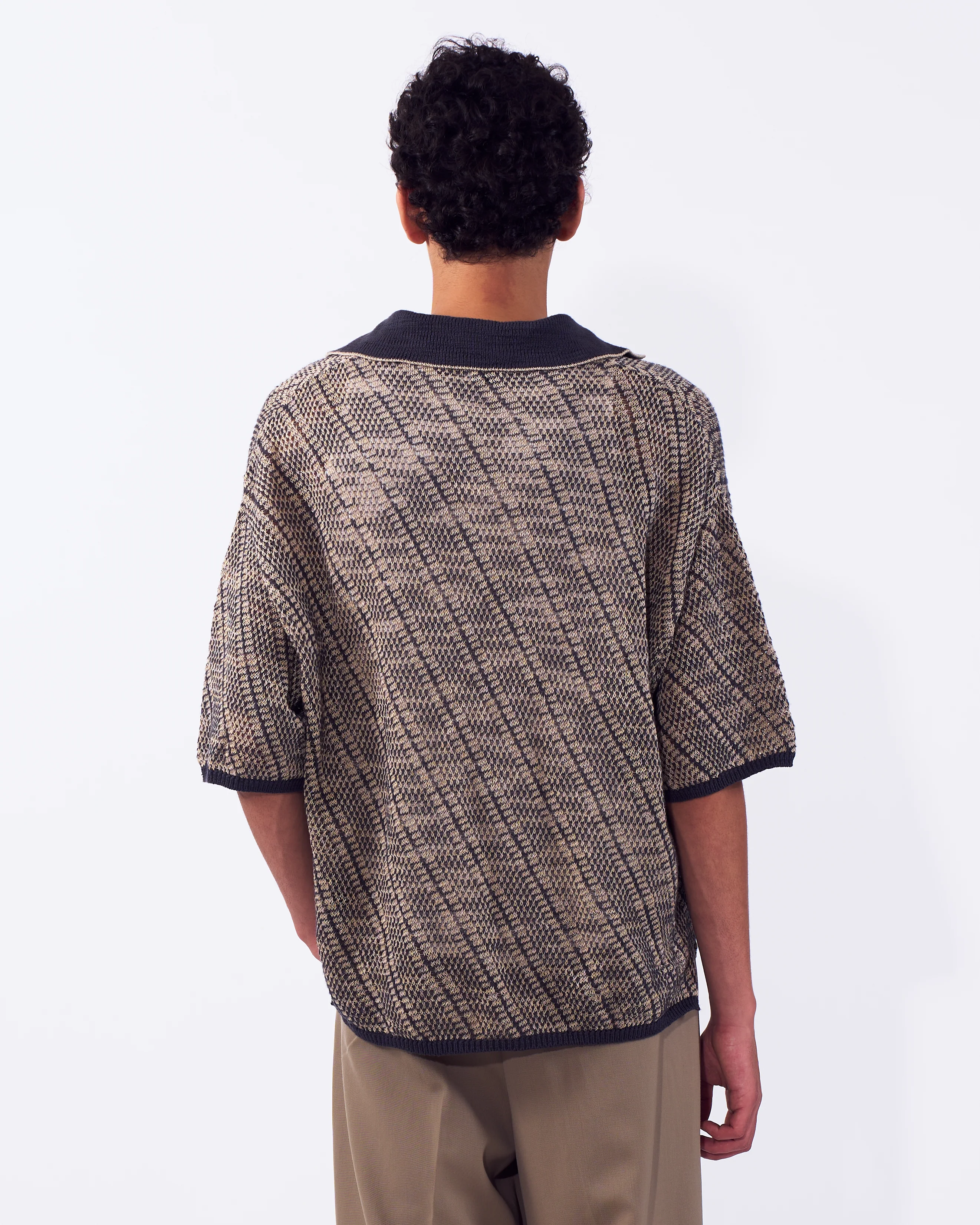 Cotton Diagonal Knit Skipper Shirt - Image 9