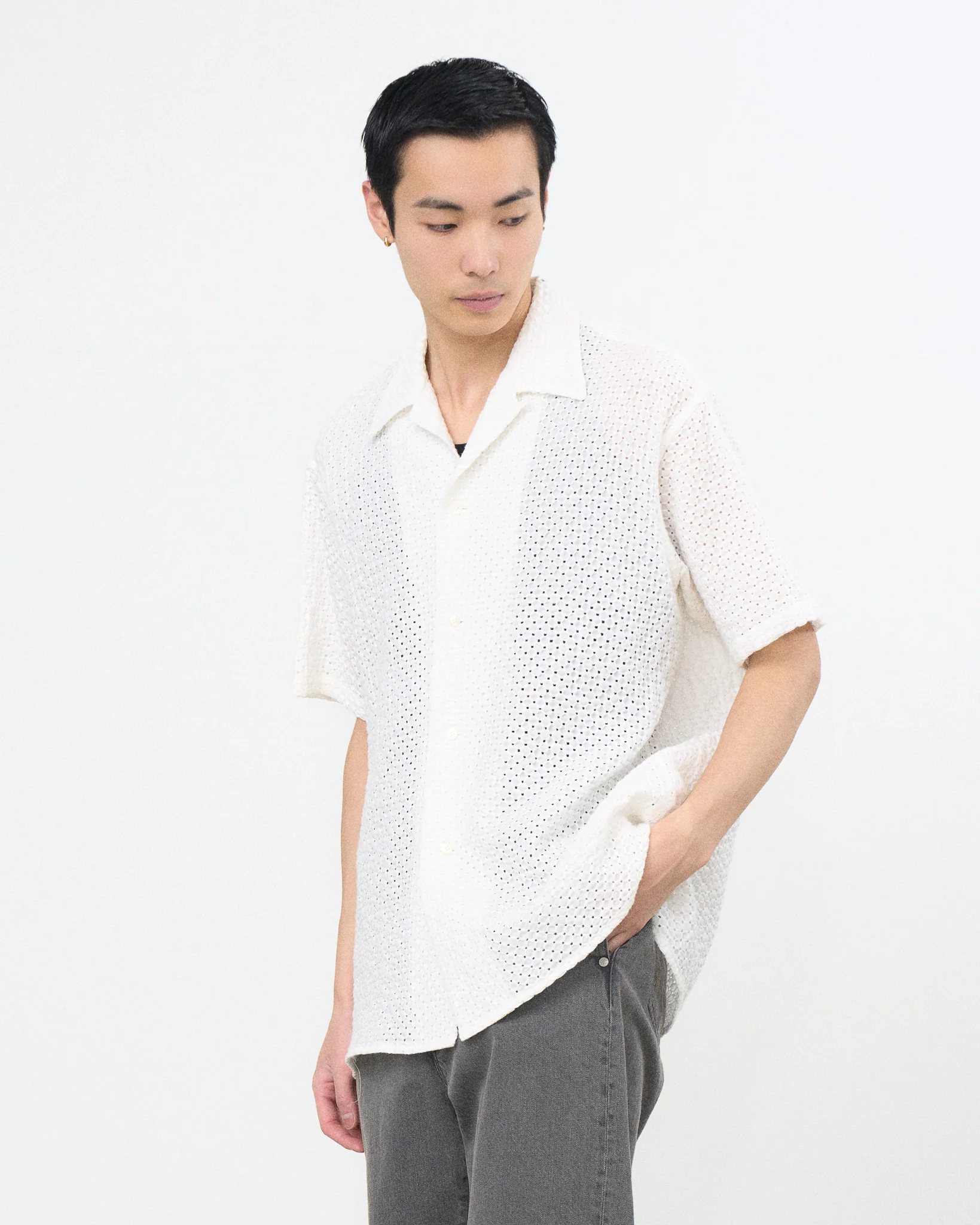 Embroidery Lyocell Ramie Lawn Open Collar Shirt - Image 2