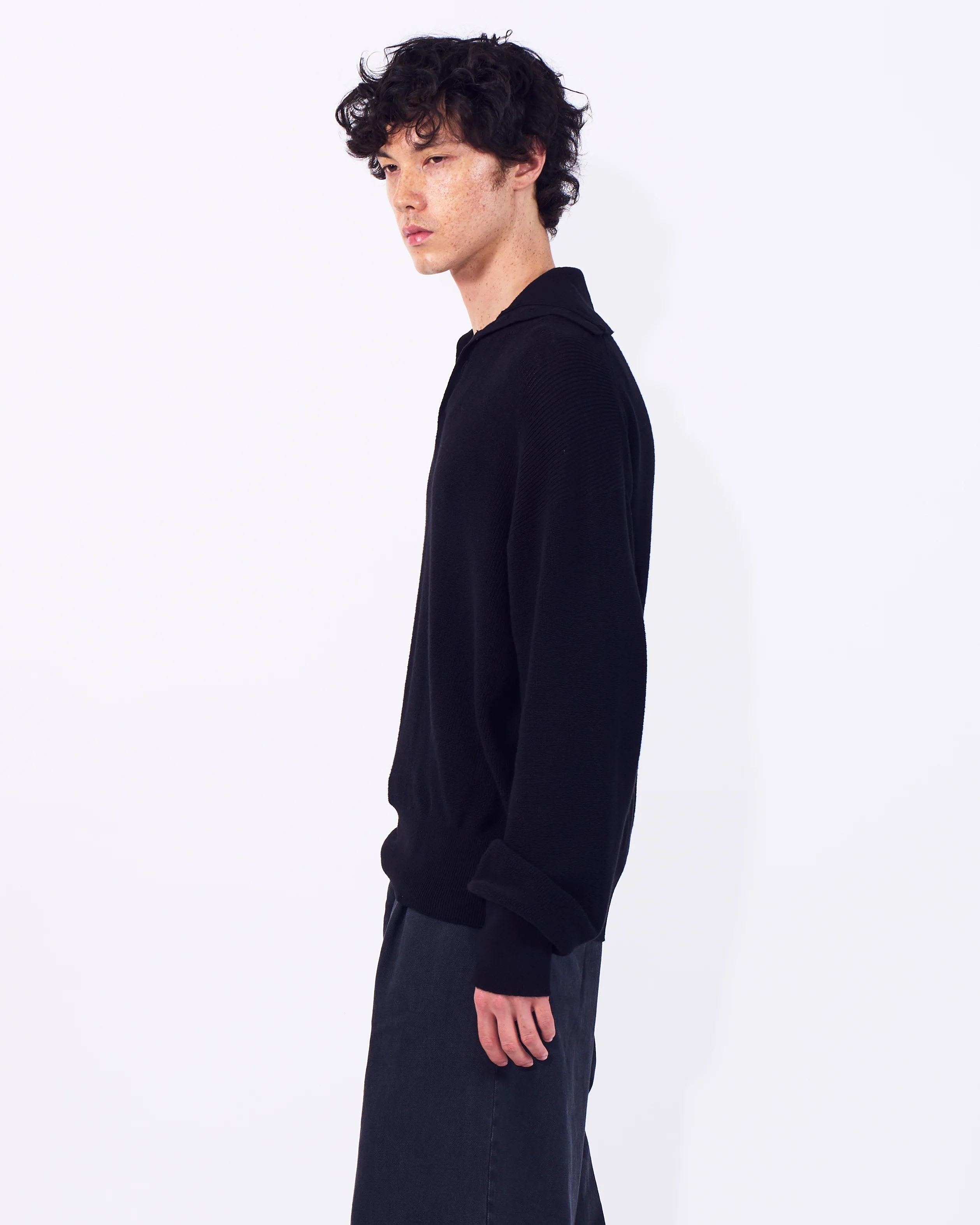 Cotton Hard Twist Highneck Henley Rib Sweater - Image 11