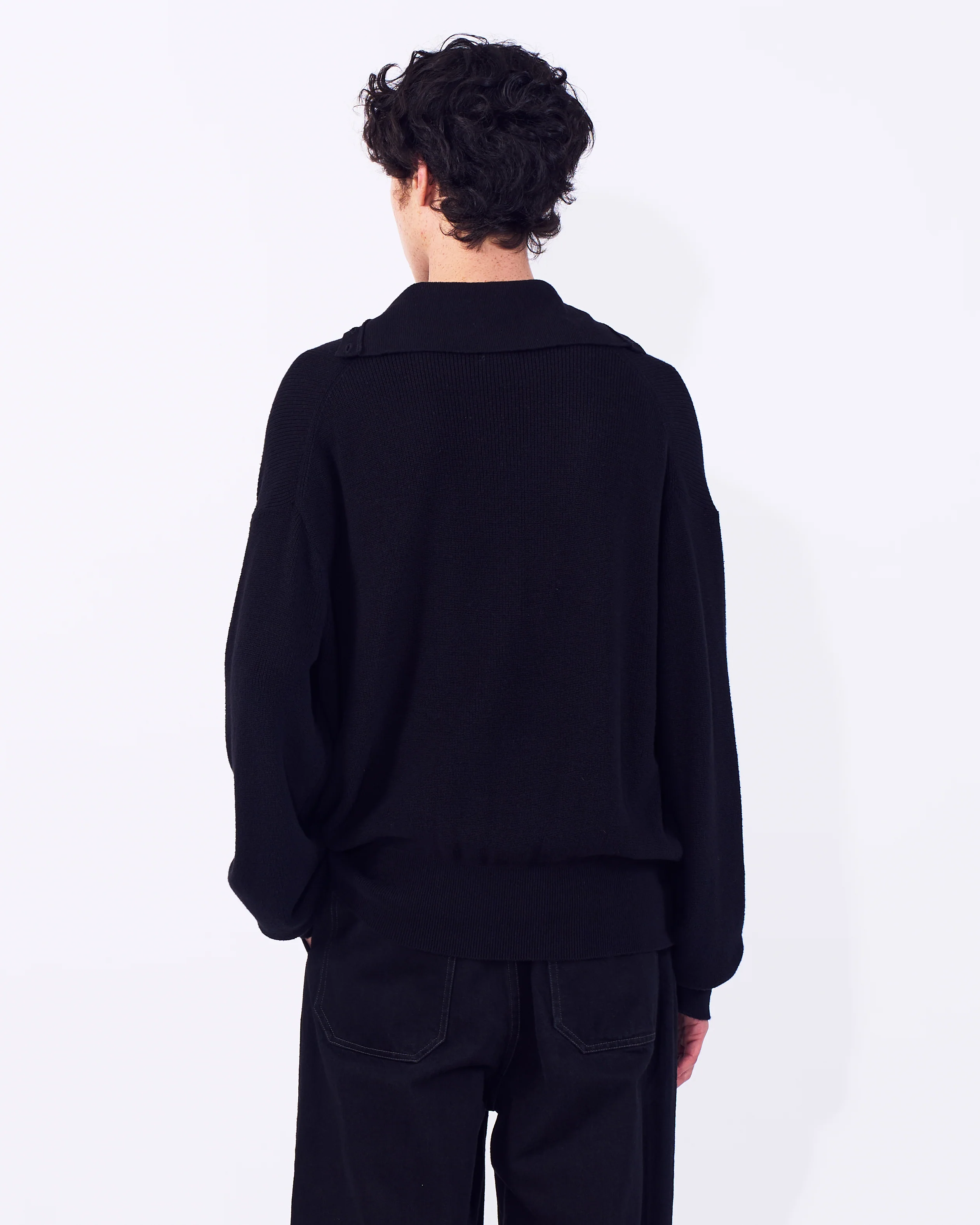 Cotton Hard Twist Highneck Henley Rib Sweater - Image 12