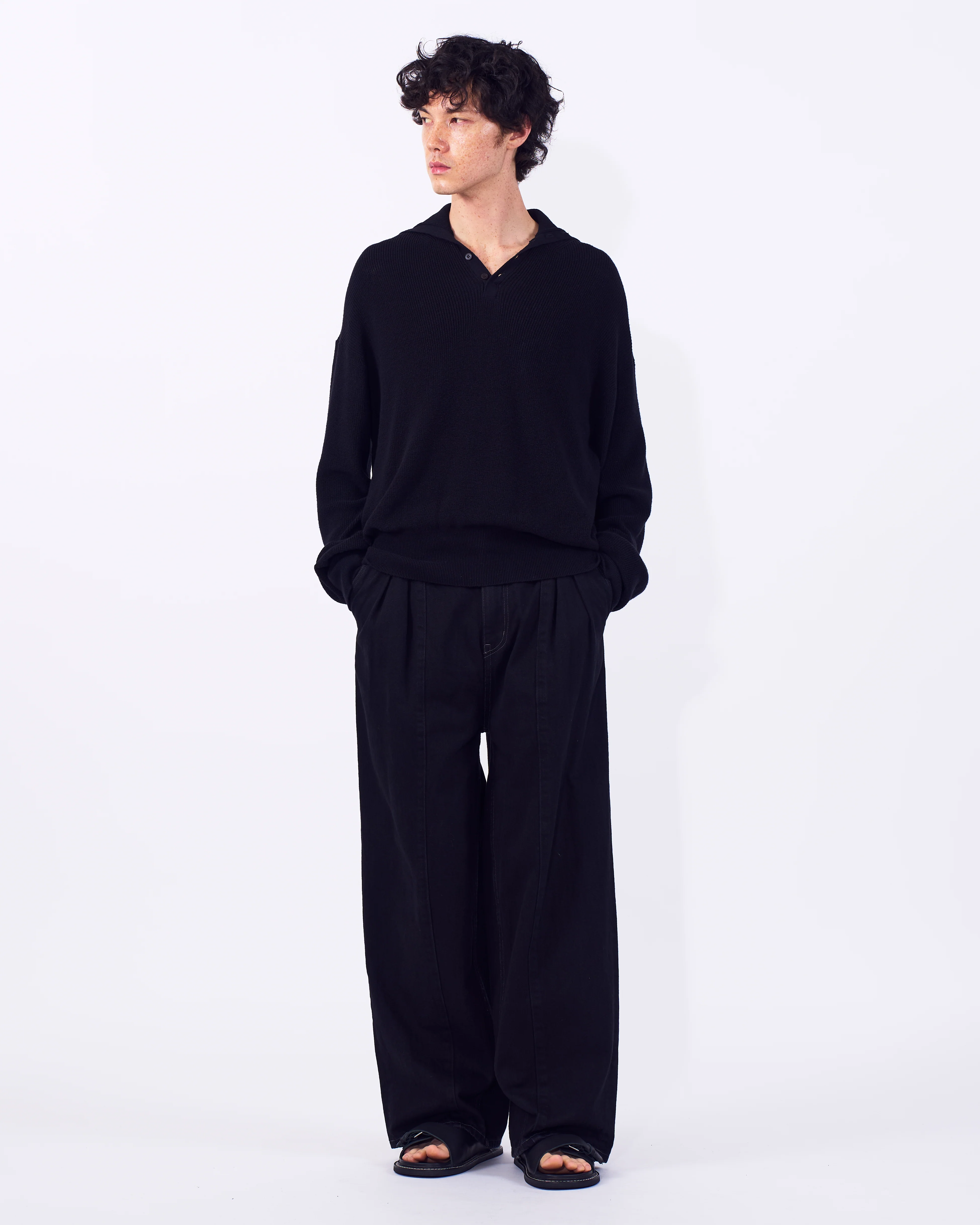 Cotton Hard Twist Highneck Henley Rib Sweater - Image 13