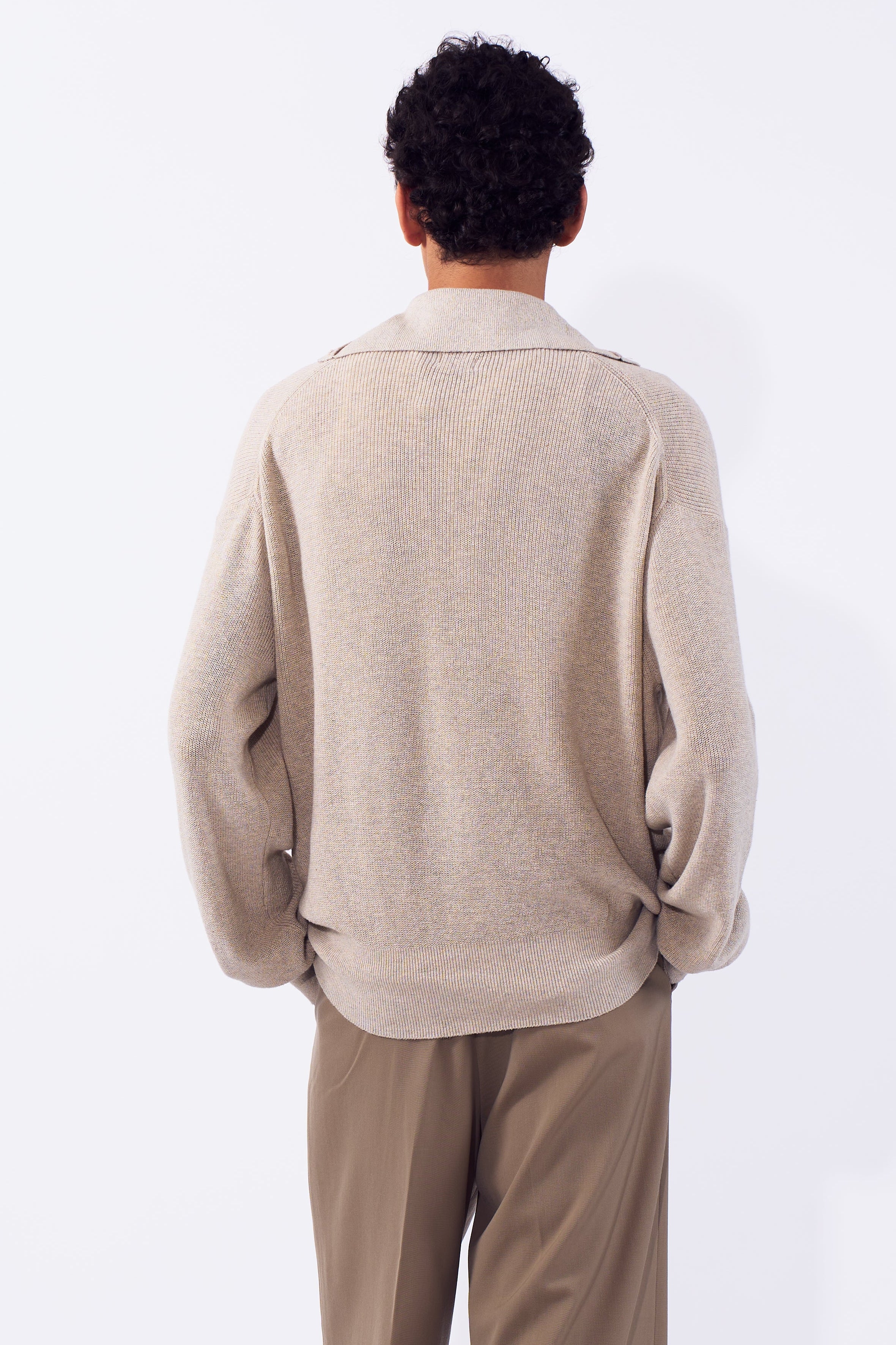 Cotton Hard Twist Highneck Henley Rib Sweater - Image 4
