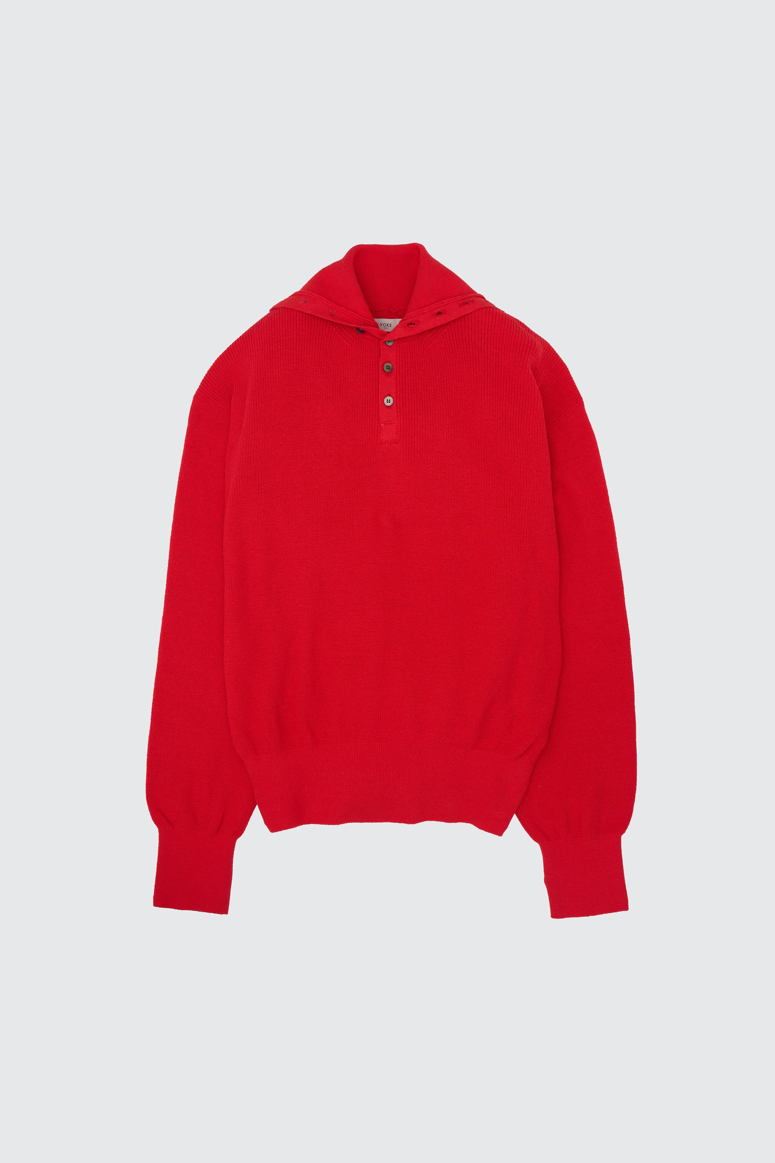 Cotton Hard Twist Highneck Henley Rib Sweater - Image 5