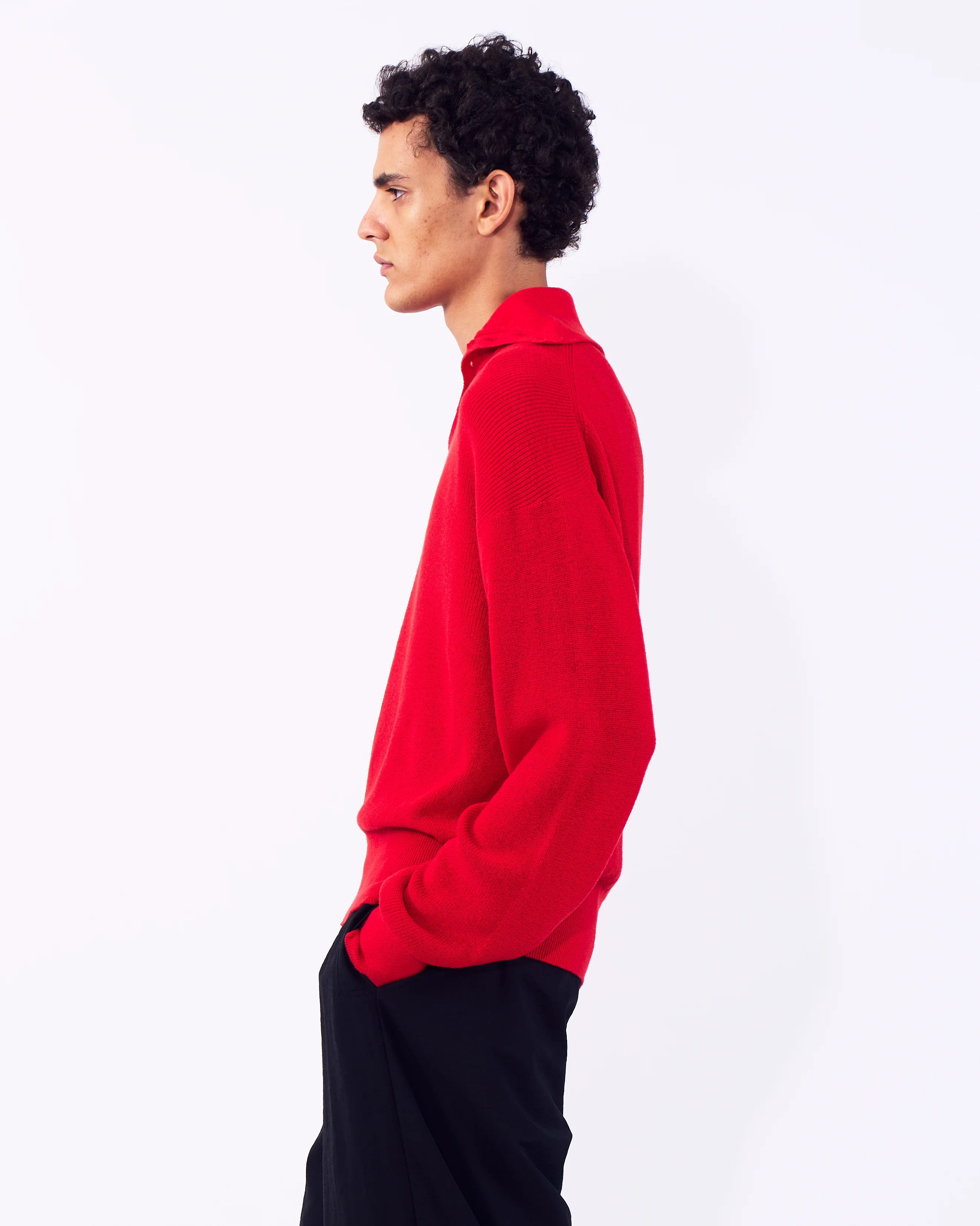 Cotton Hard Twist Highneck Henley Rib Sweater - Image 7