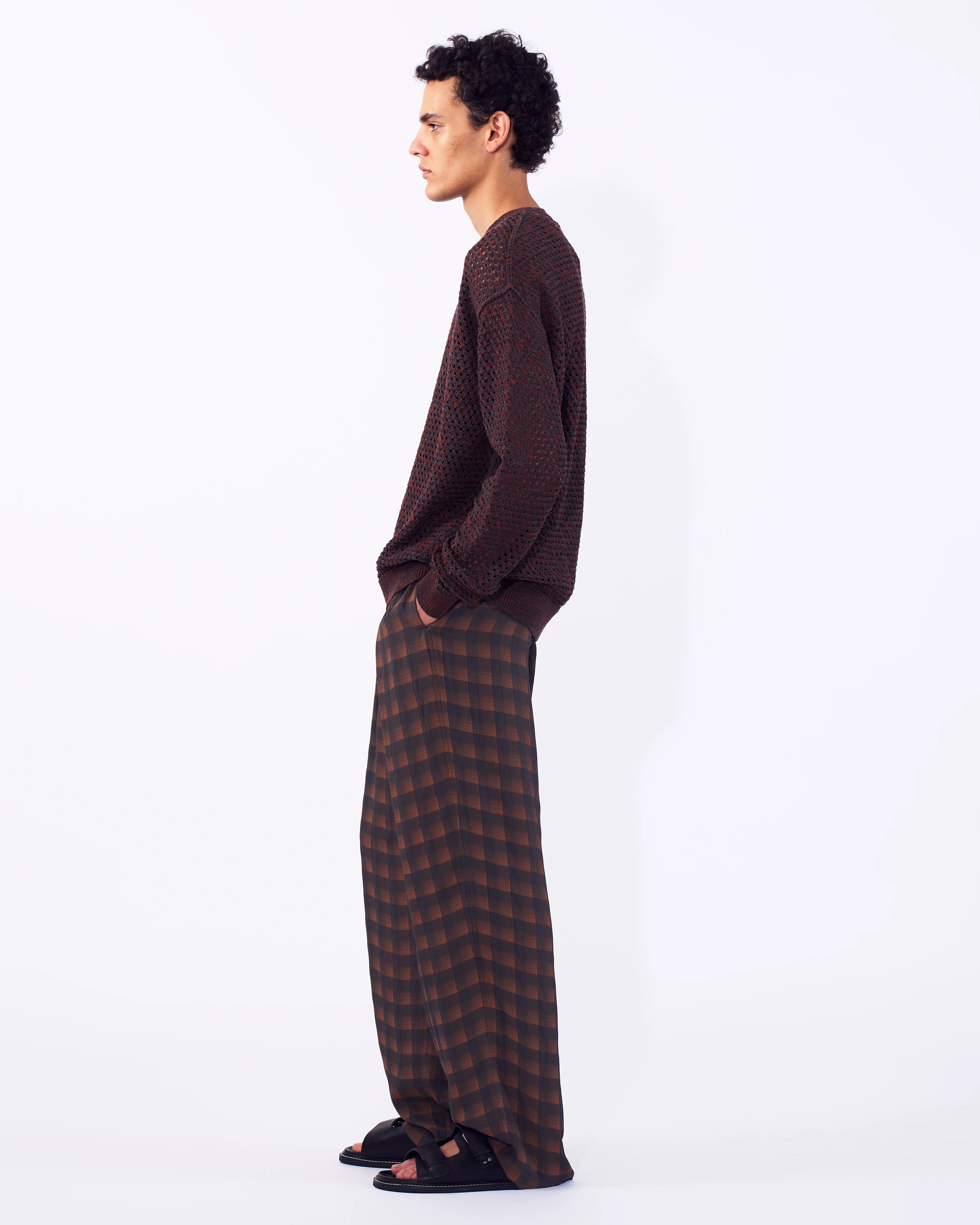 Rayon Acetate Jacqard Plaid 1pleated Easy Pants - Image 3