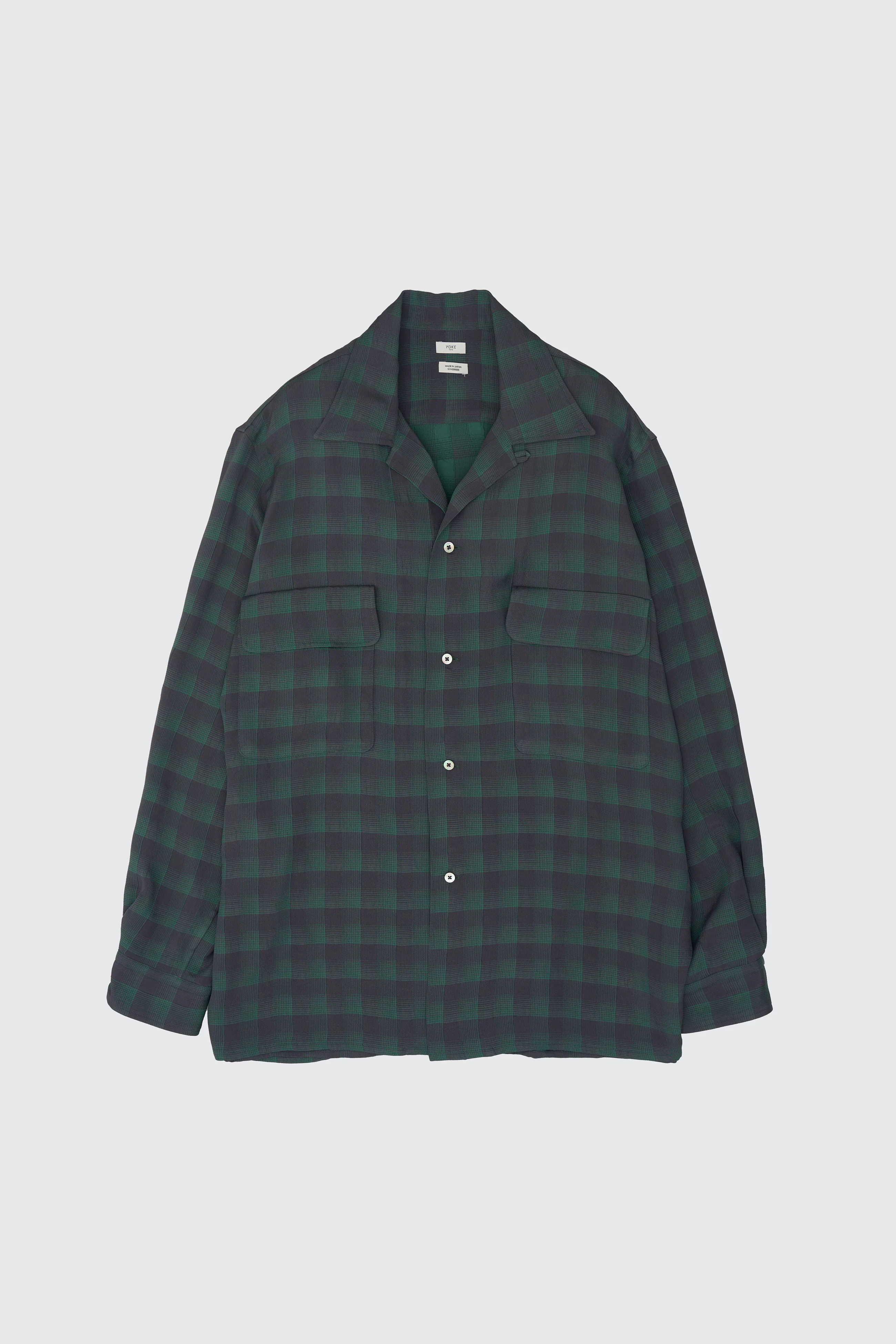 Rayon Acetate Jacqard Plaid Open Collar Shirt - Image 11
