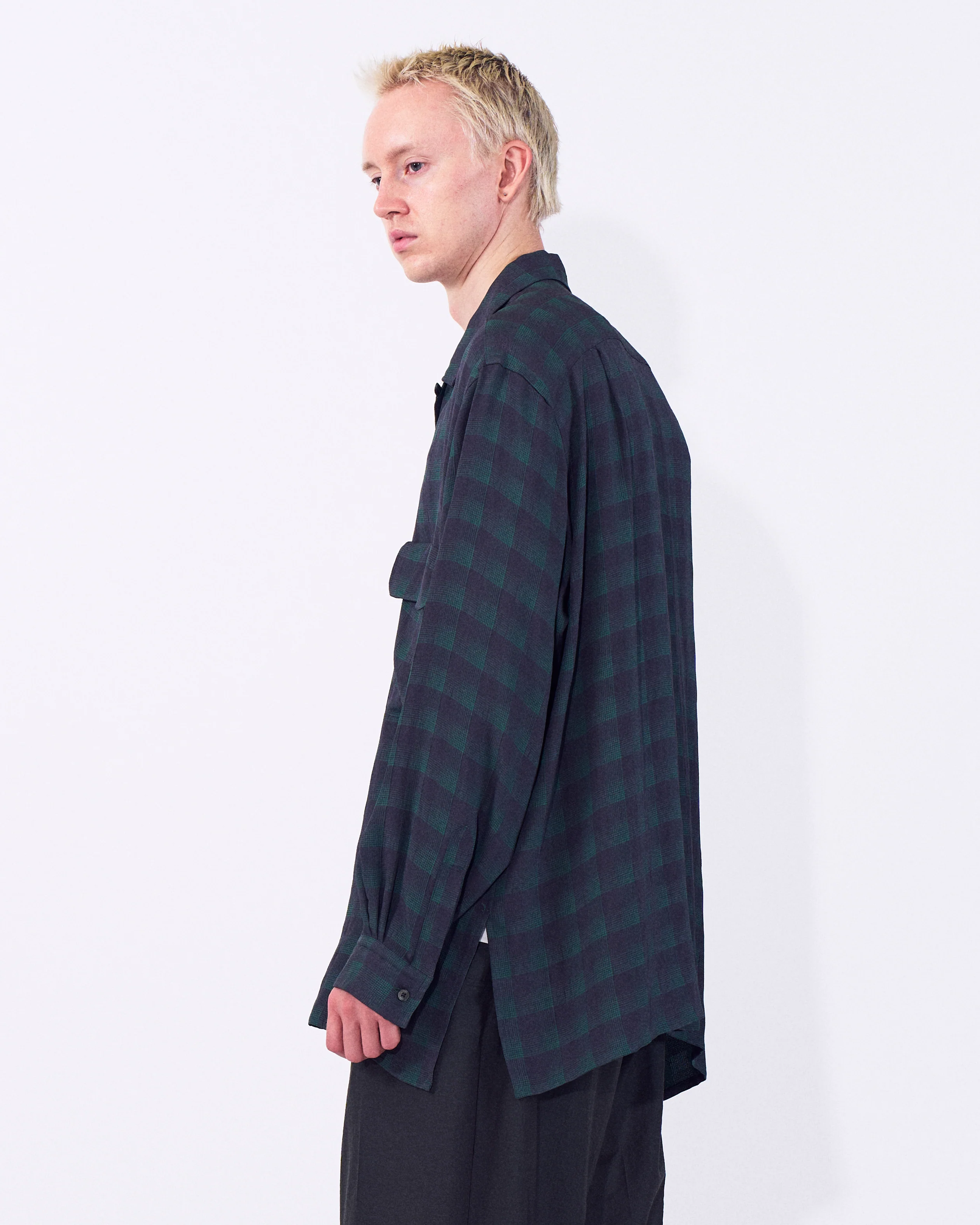 Rayon Acetate Jacqard Plaid Open Collar Shirt - Image 13