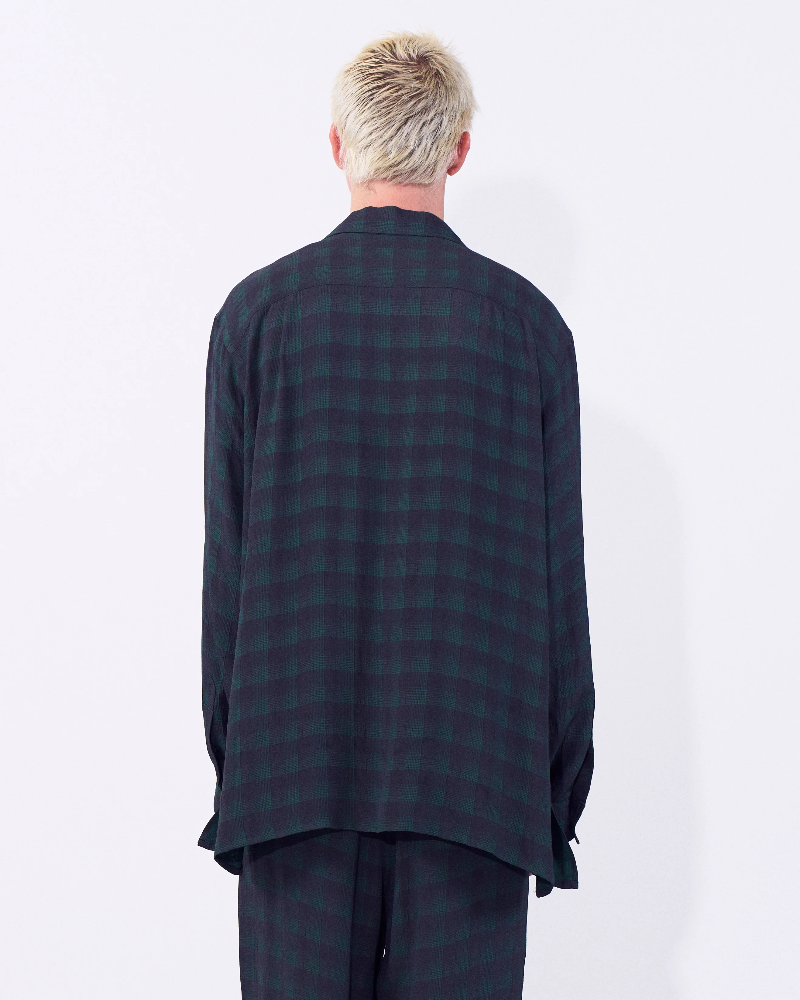 Rayon Acetate Jacqard Plaid Open Collar Shirt - Image 14