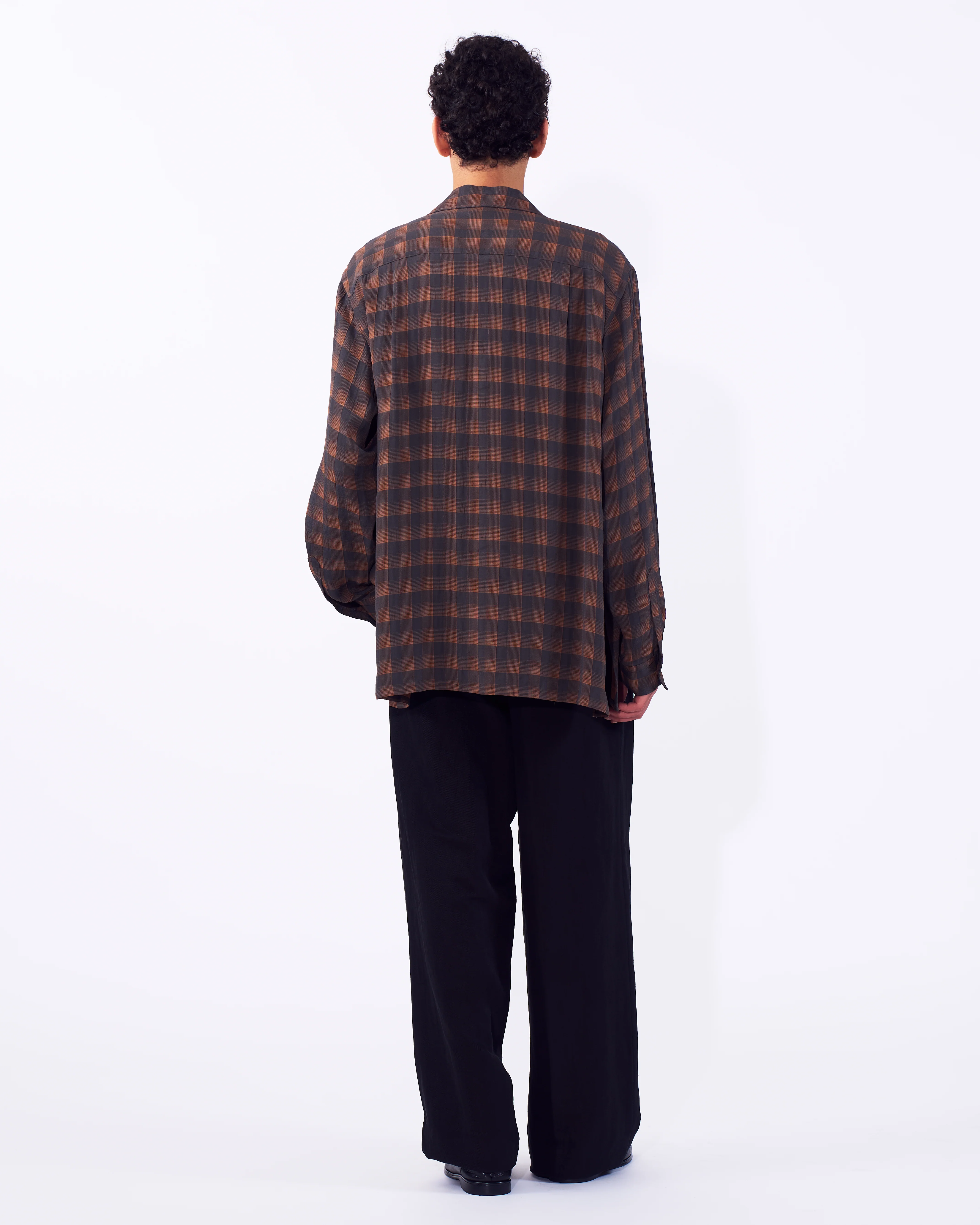 Rayon Acetate Jacqard Plaid Open Collar Shirt - Image 5