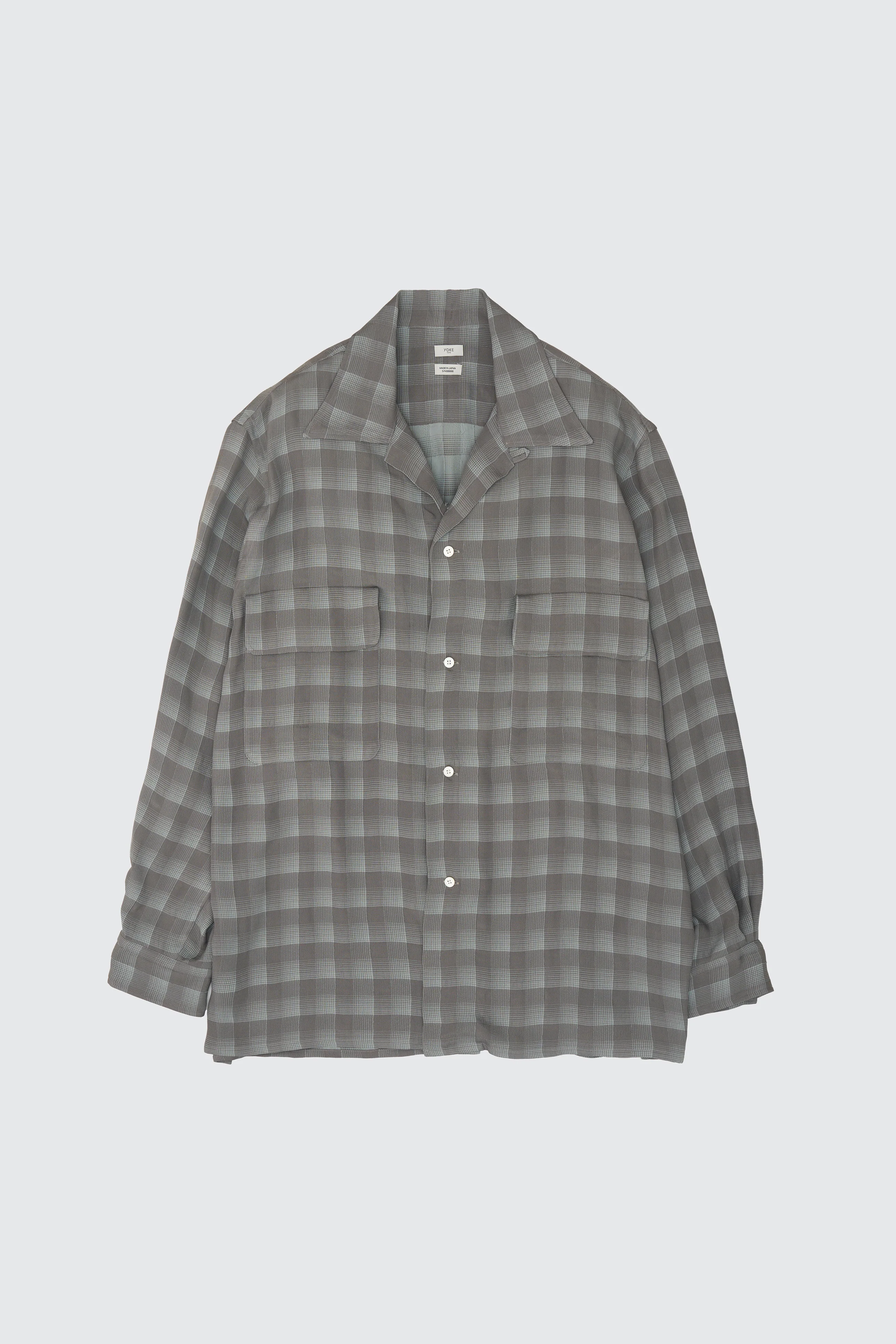 Rayon Acetate Jacqard Plaid Open Collar Shirt - Image 6