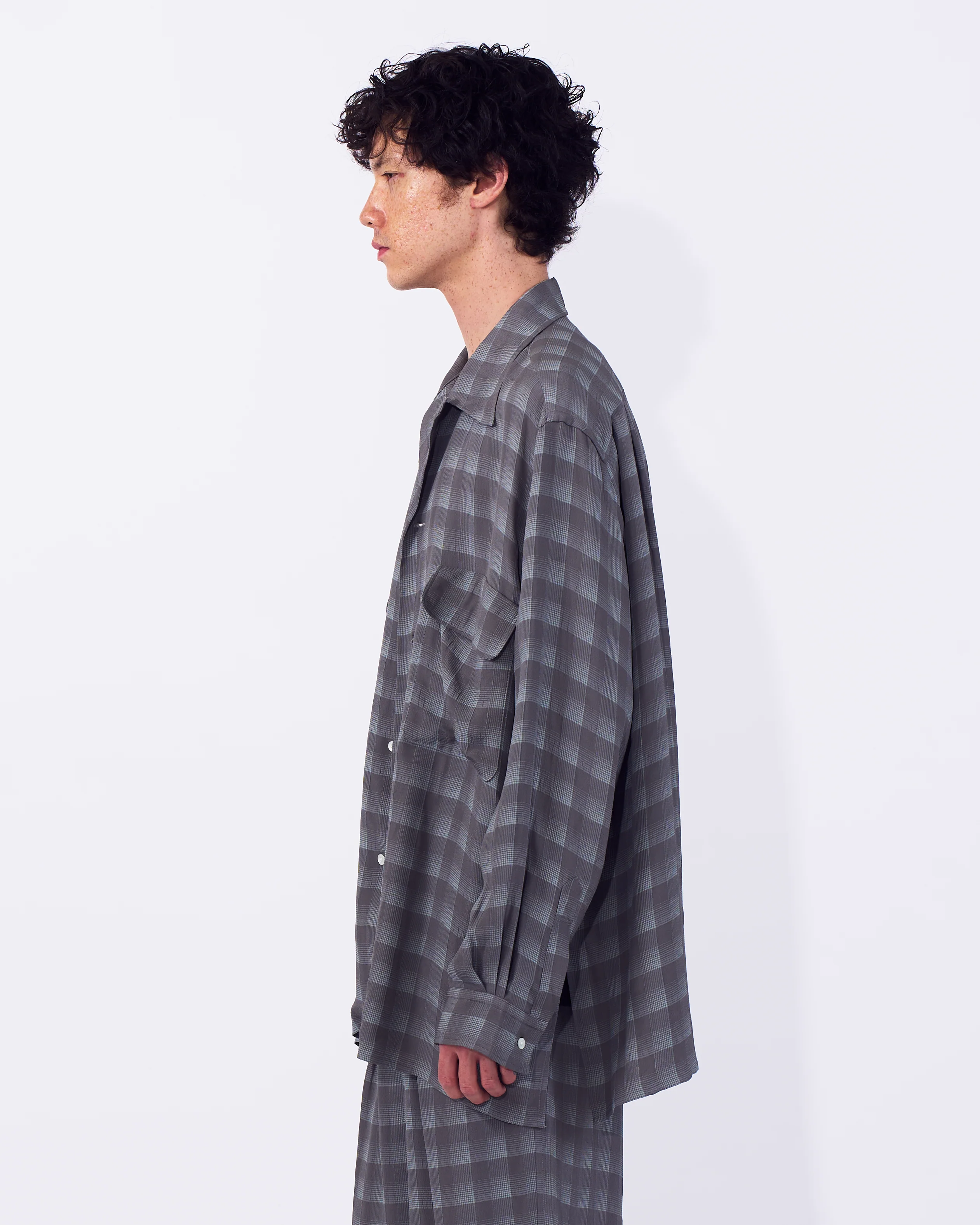 Rayon Acetate Jacqard Plaid Open Collar Shirt - Image 8