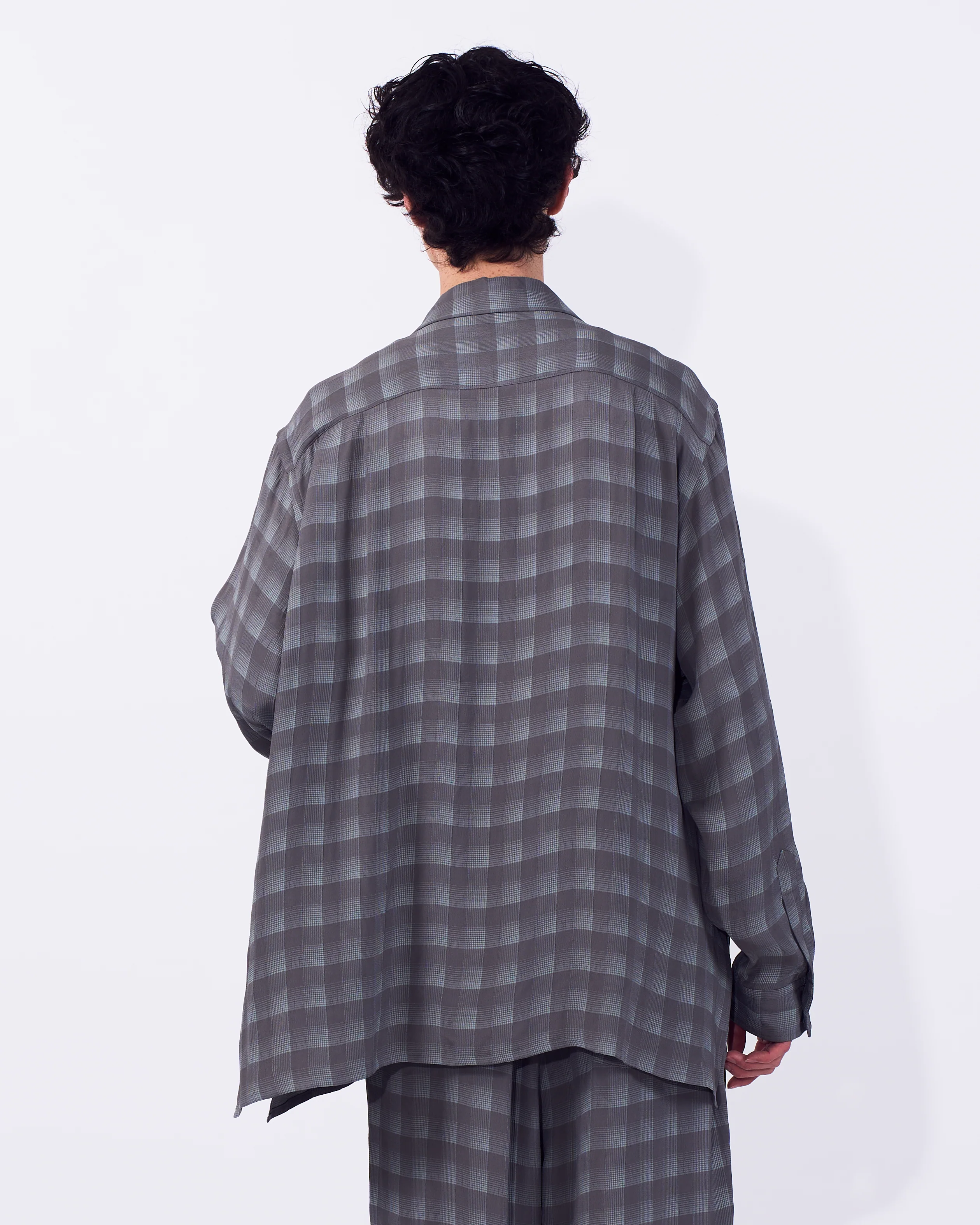 Rayon Acetate Jacqard Plaid Open Collar Shirt - Image 9