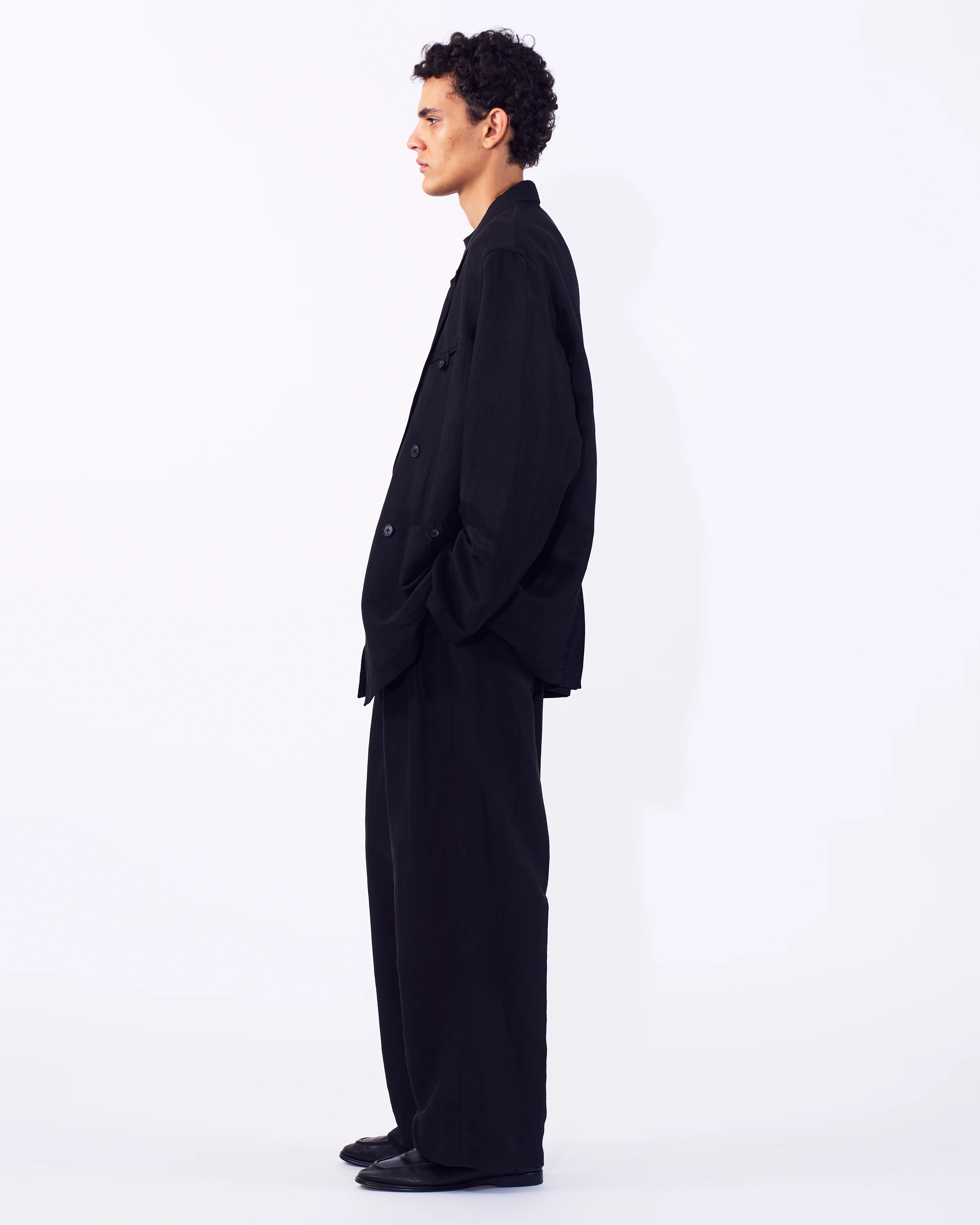 Linen Silk Kersey 3pleated Tapered Trousers - Image 3