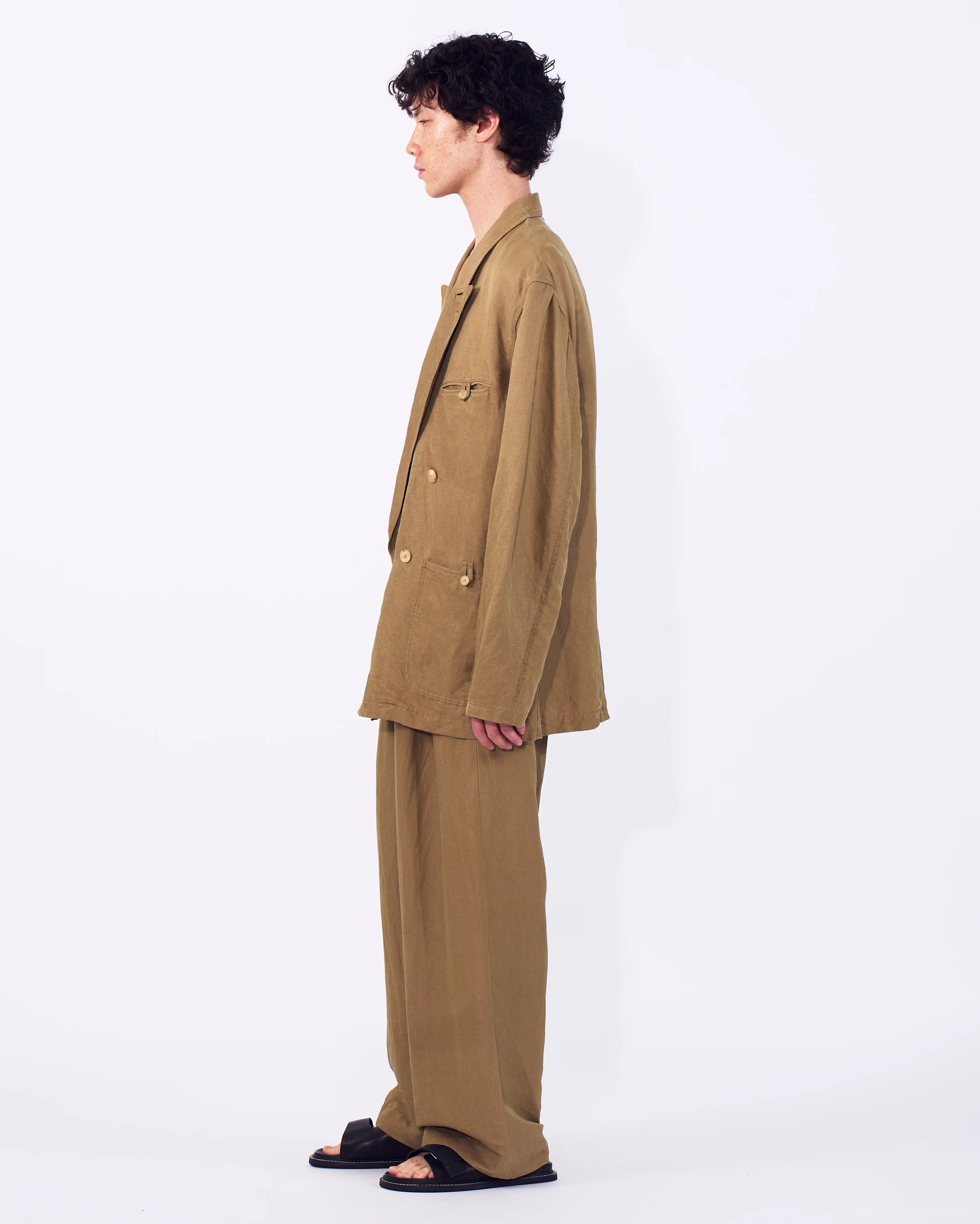 Linen Silk Kersey 3pleated Tapered Trousers - Image 7