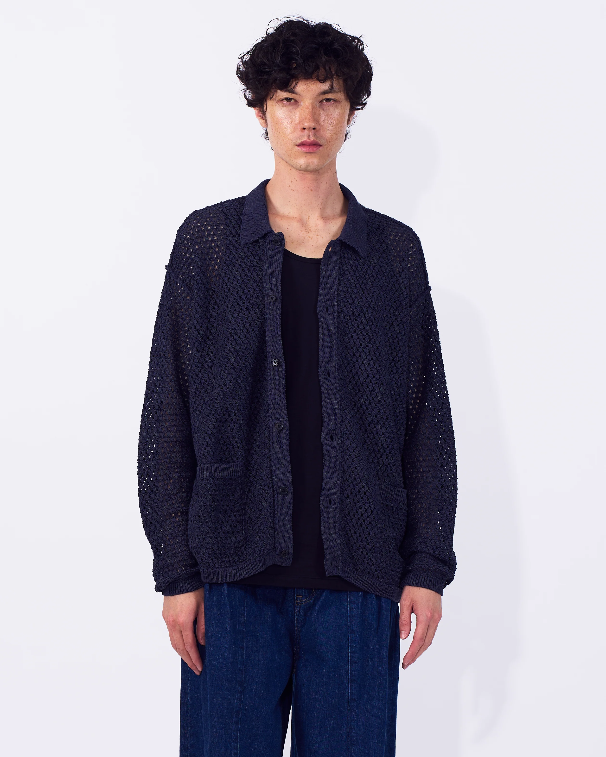 Cotton Mesh Knit Shirt Cardigan - Image 10