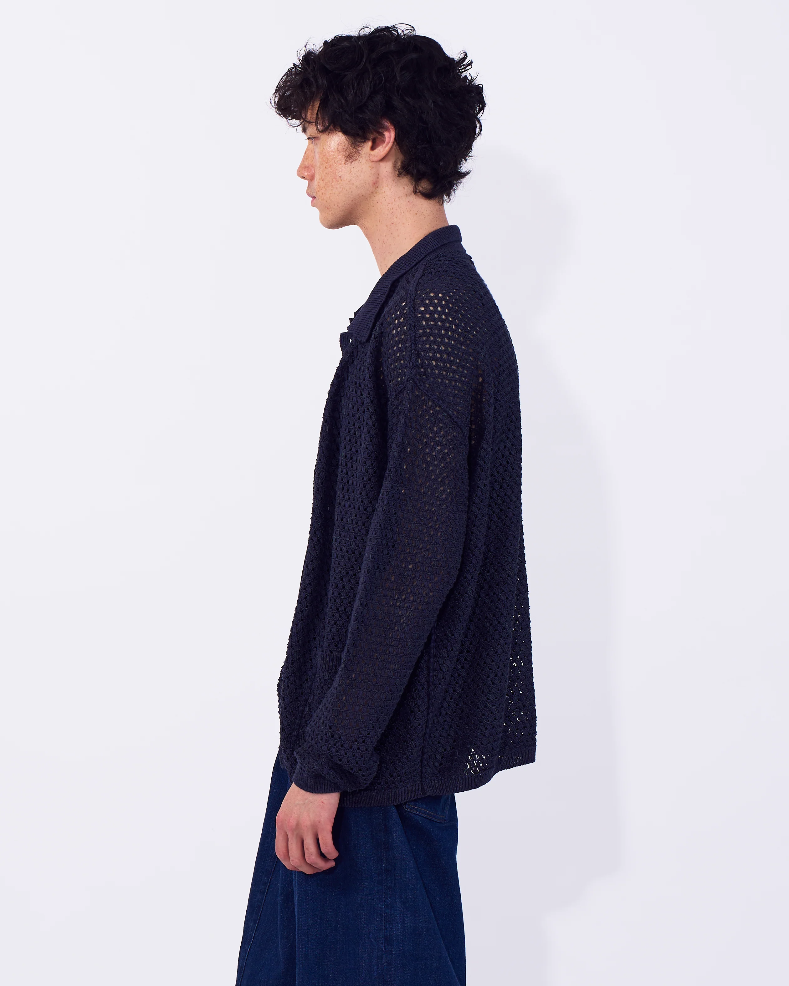 Cotton Mesh Knit Shirt Cardigan - Image 11