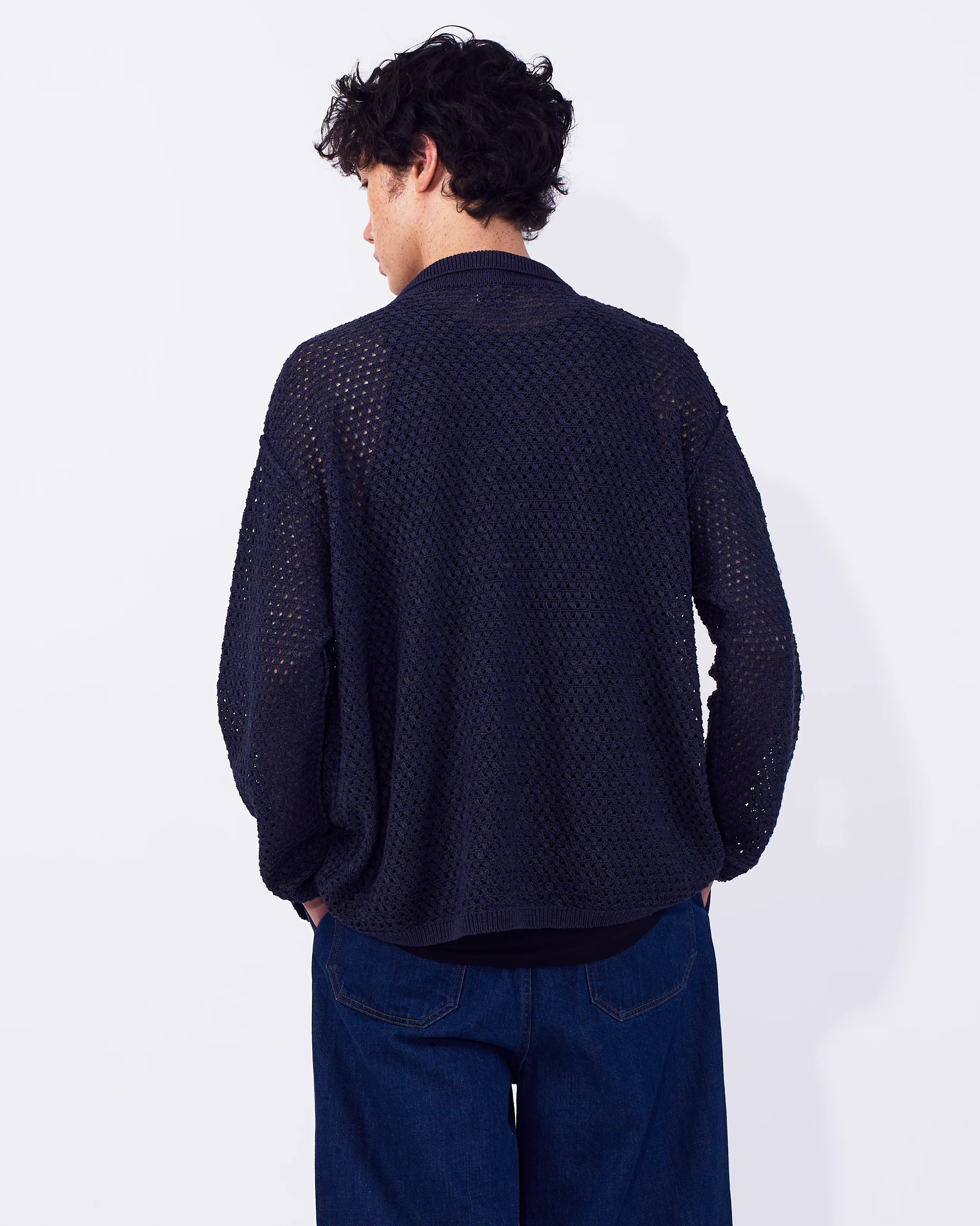 Cotton Mesh Knit Shirt Cardigan - Image 12