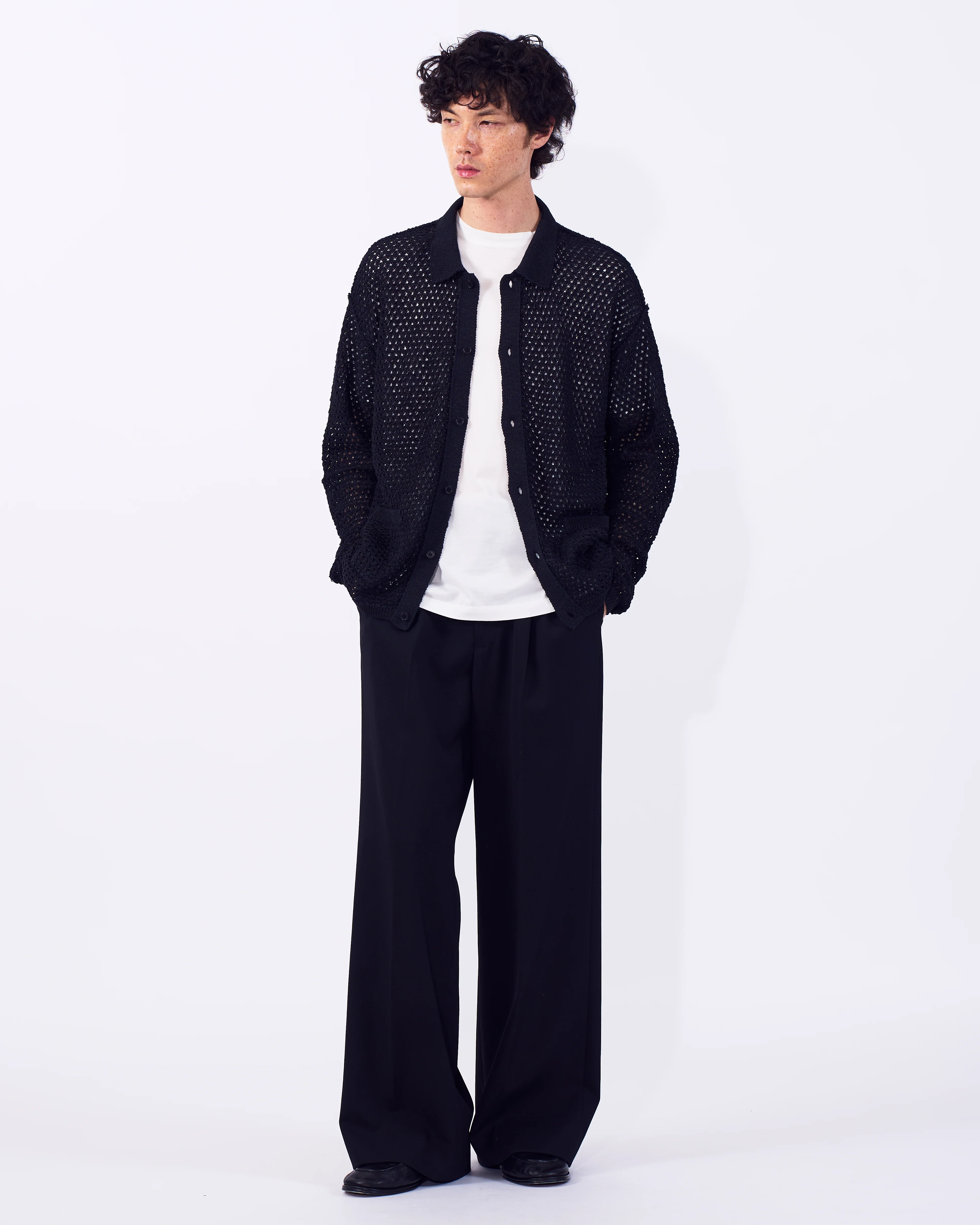 Cotton Mesh Knit Shirt Cardigan - Image 14