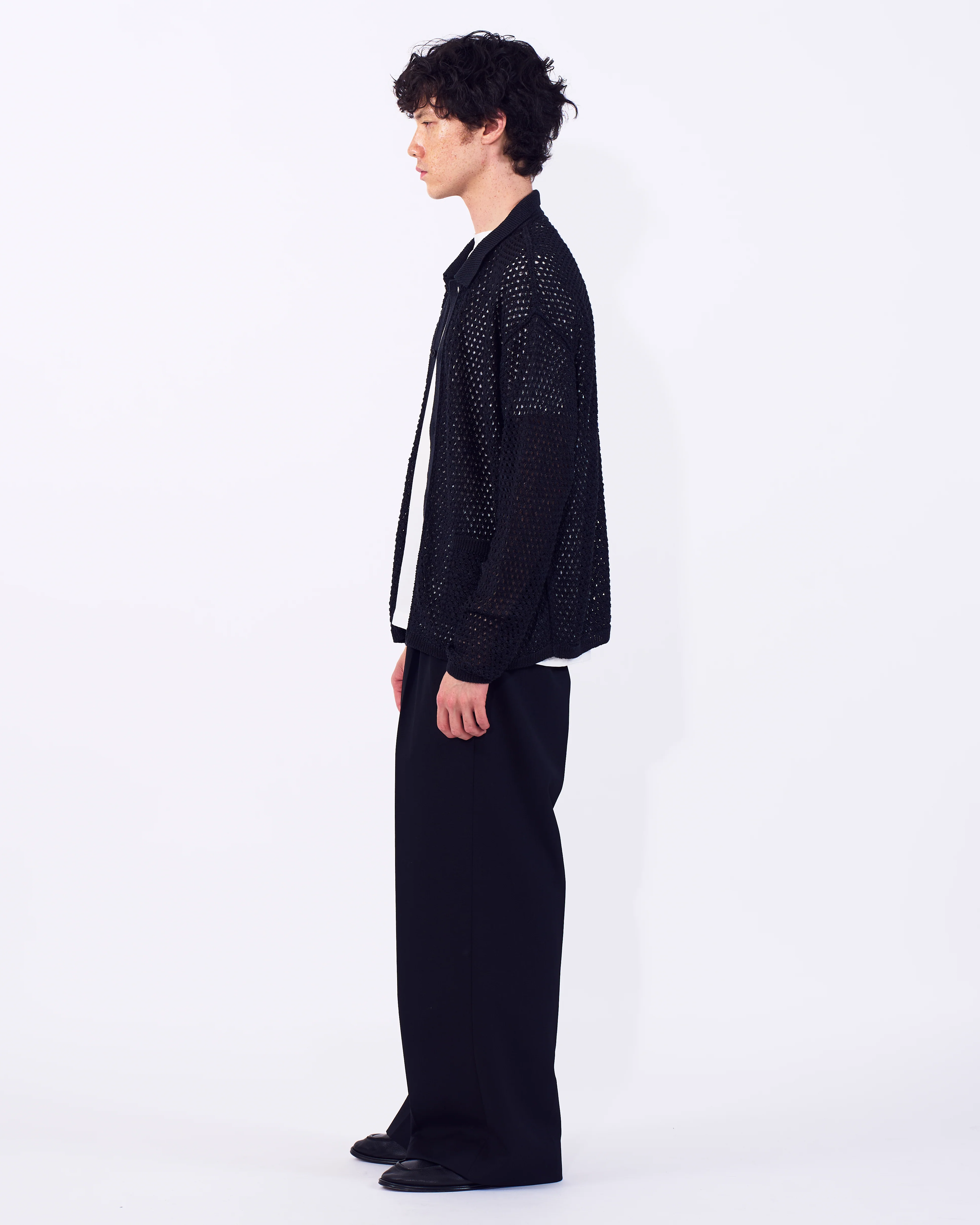 Cotton Mesh Knit Shirt Cardigan - Image 15