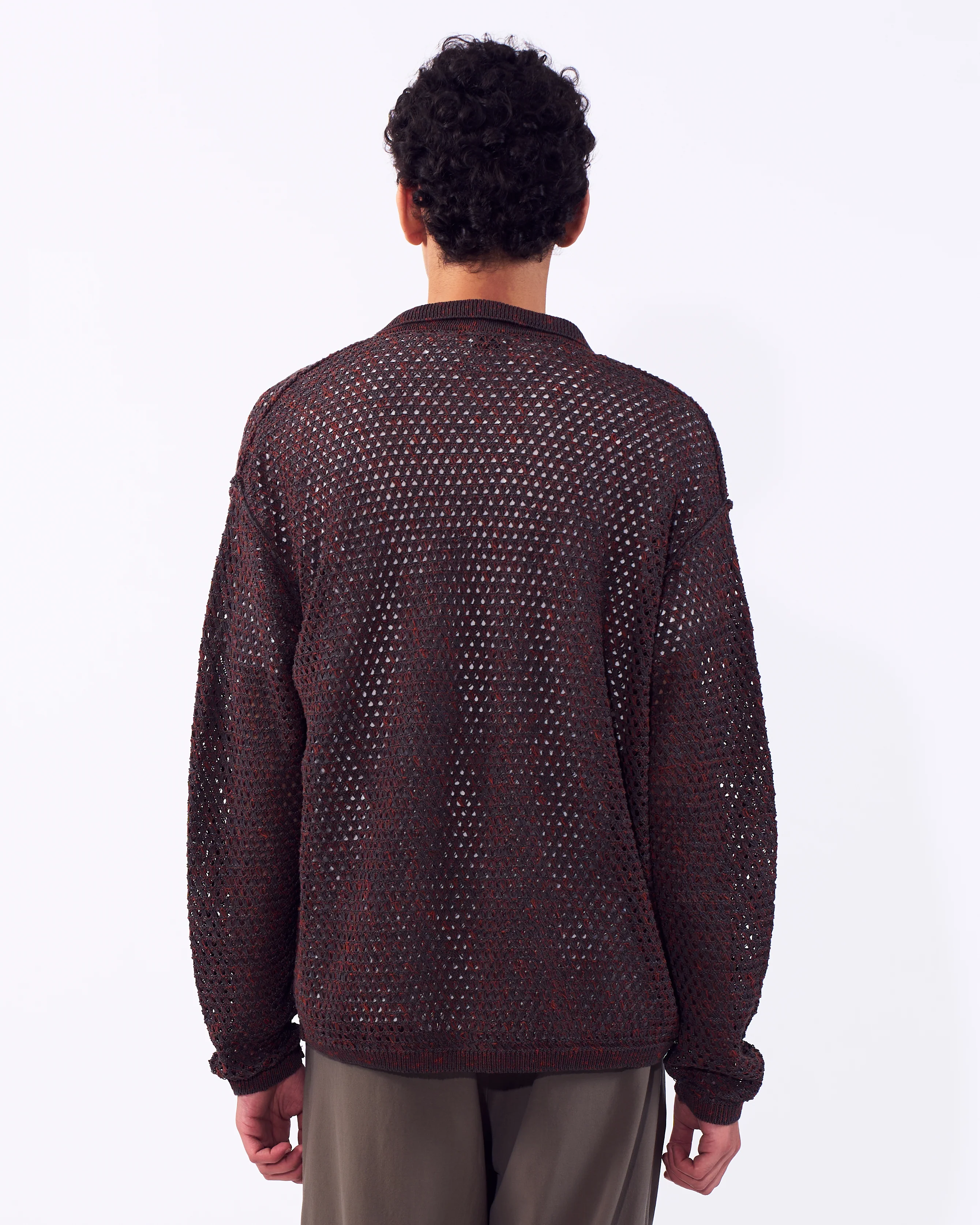Cotton Mesh Knit Shirt Cardigan - Image 4