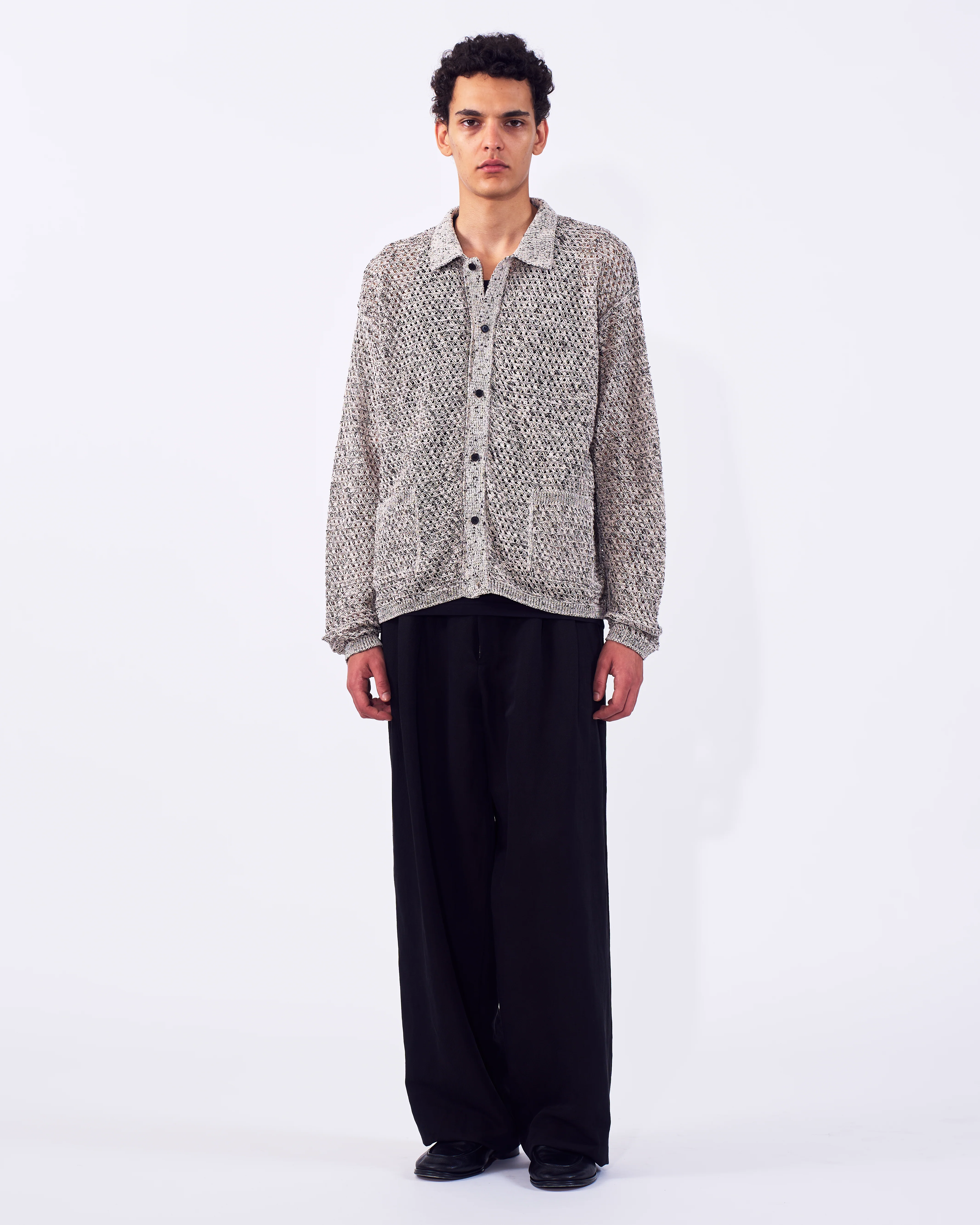 Cotton Mesh Knit Shirt Cardigan - Image 6
