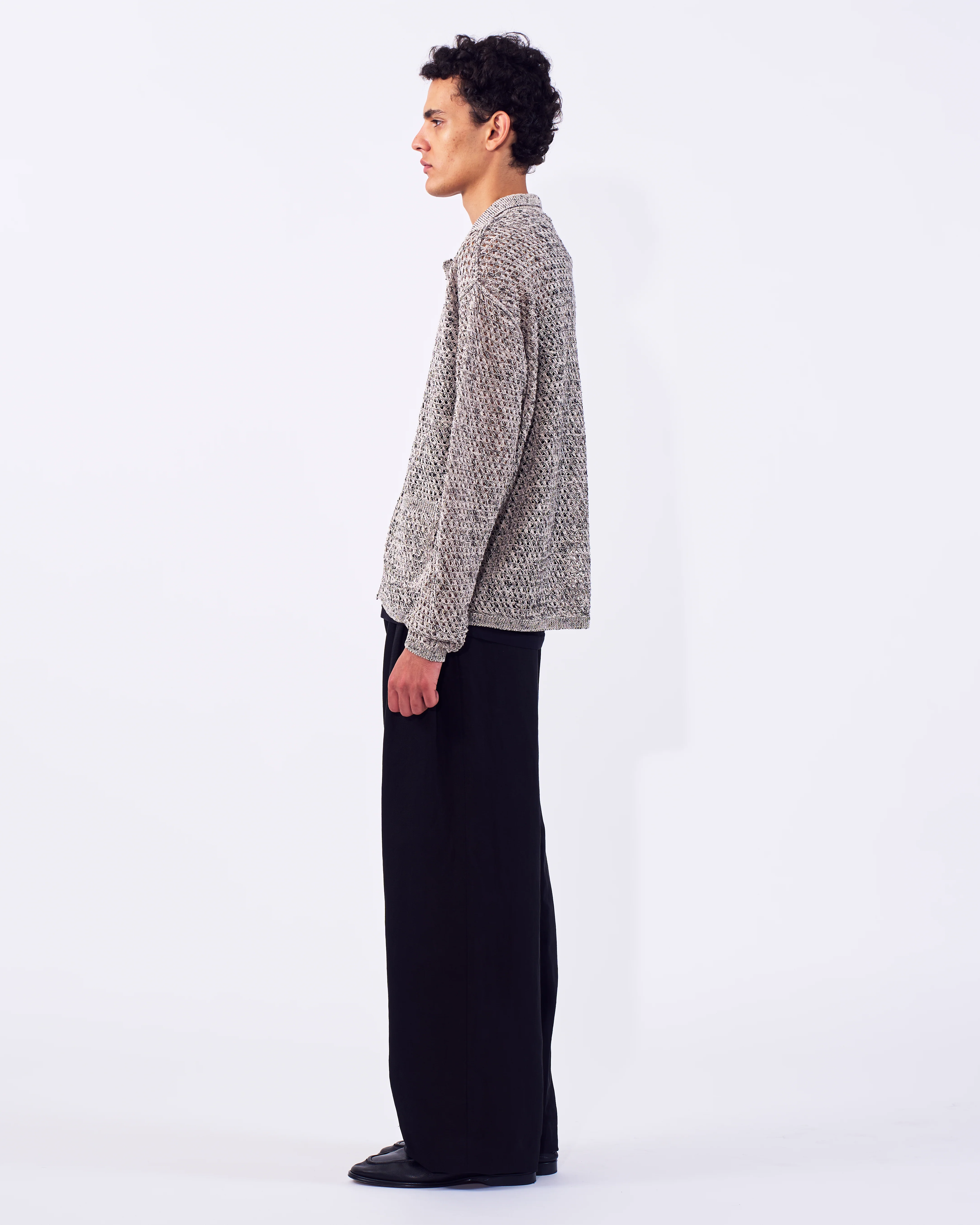 Cotton Mesh Knit Shirt Cardigan - Image 7